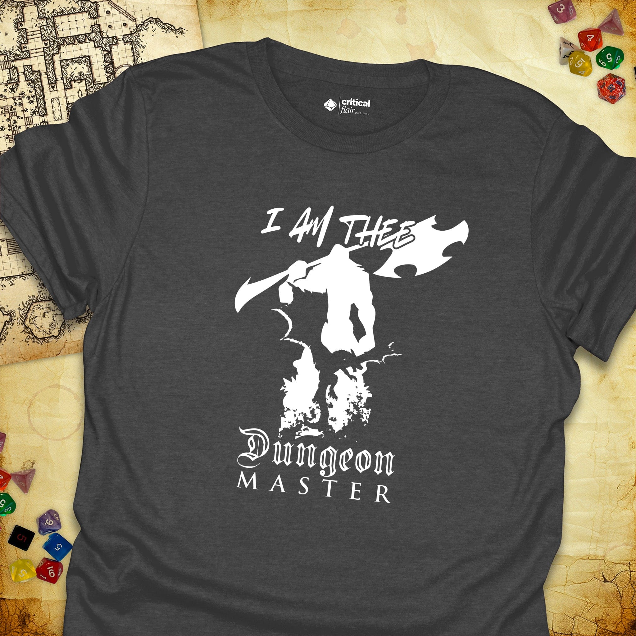 Critical Flair I Am Thee DM - Giant T-Shirt Dark Heather / S - Dungeons and Dragons and tabletop RPG gaming apparel