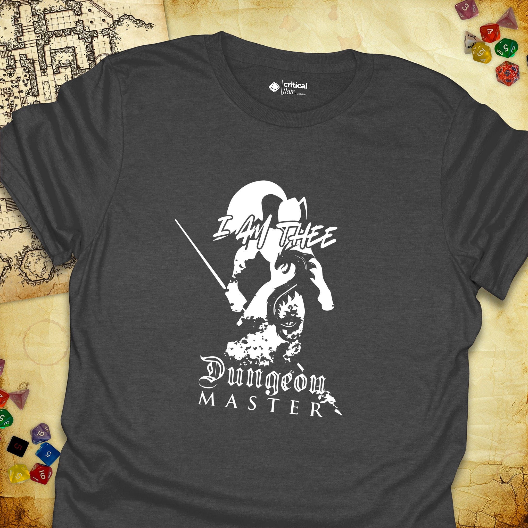 Critical Flair I Am Thee DM - Spearman T-Shirt Dark Heather / S - Dungeons and Dragons and tabletop RPG gaming apparel