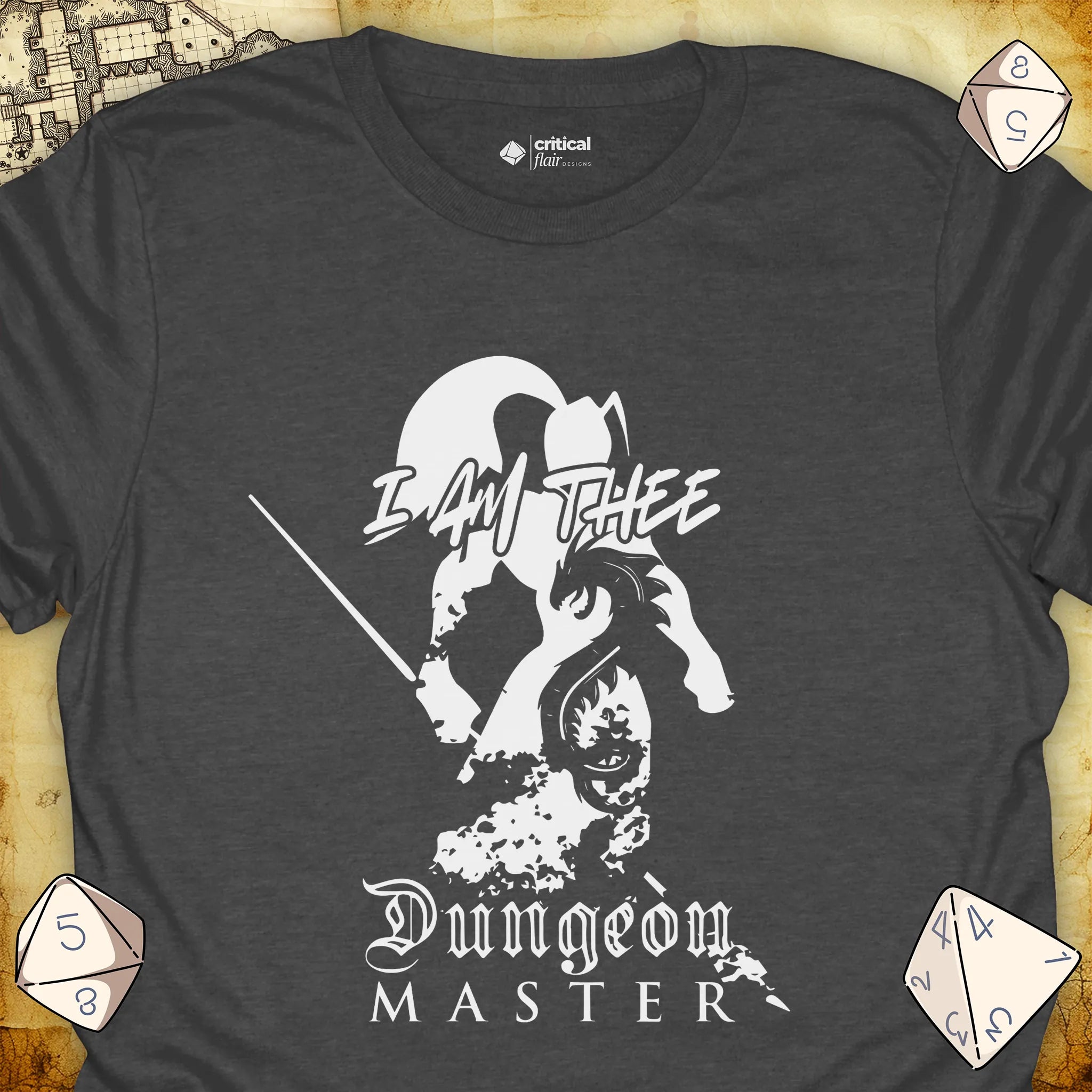 Critical Flair I Am Thee DM - Spearman T-Shirt Dark Heather / S - Dungeons and Dragons and tabletop RPG gaming apparel
