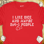 Critical Flair I Like Dice and Maybe 2D4-1 People (New) T-Shirt Red / S - Dungeons and Dragons and tabletop RPG gaming apparel