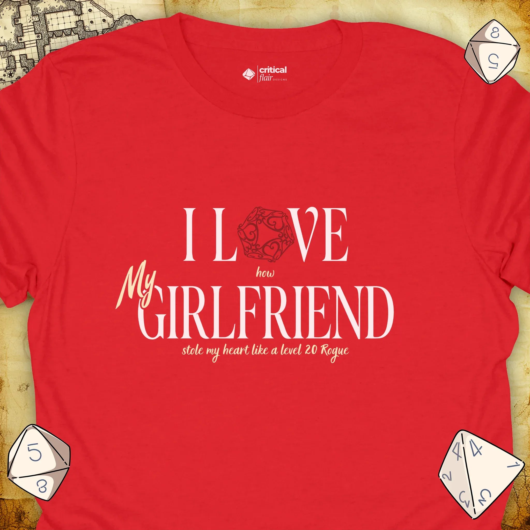 Critical Flair I Love My Girlfriend T-Shirt Red / S - Dungeons and Dragons and tabletop RPG gaming apparel