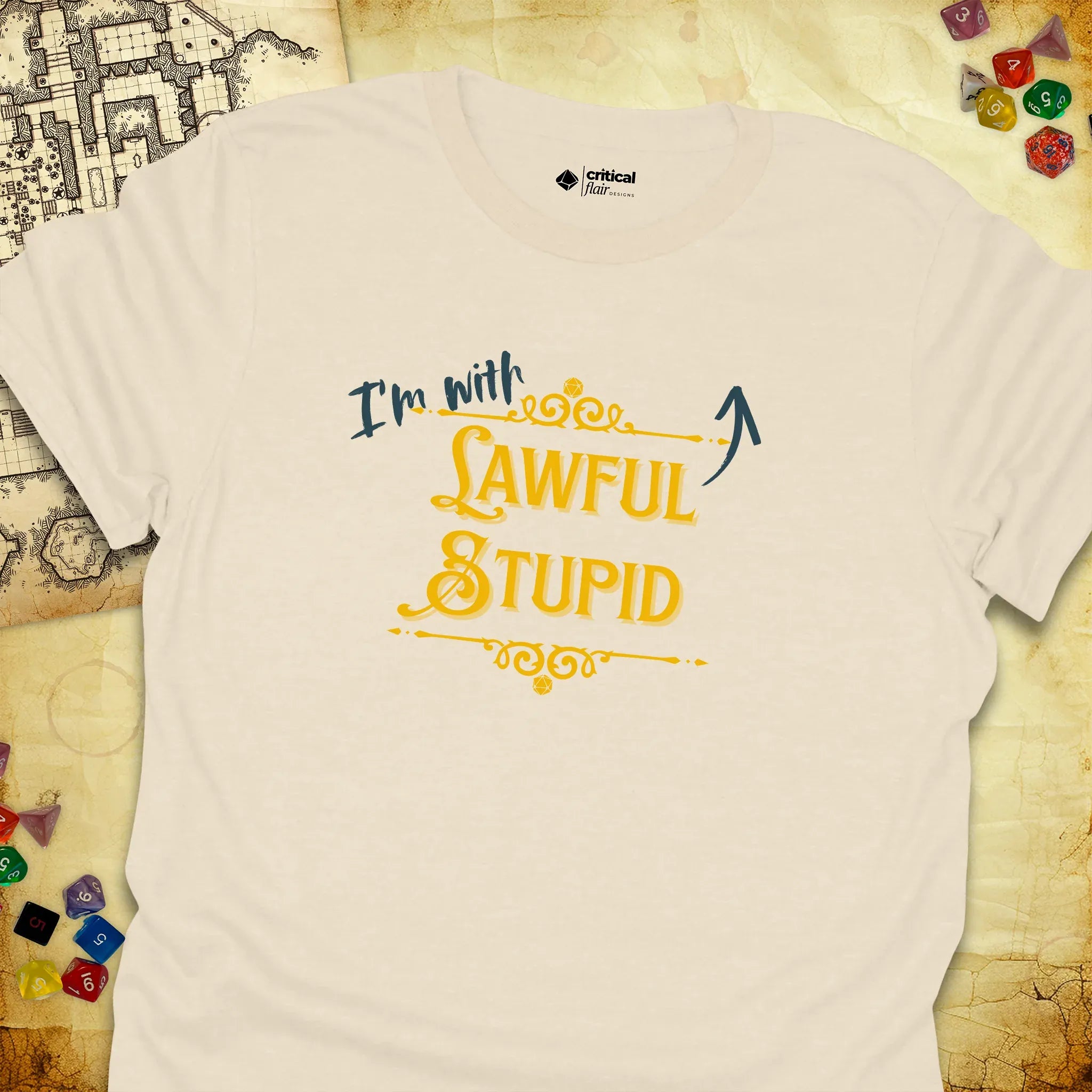 Critical Flair I'm With Lawful Stupid T-Shirt Natural / S - Dungeons and Dragons and tabletop RPG gaming apparel