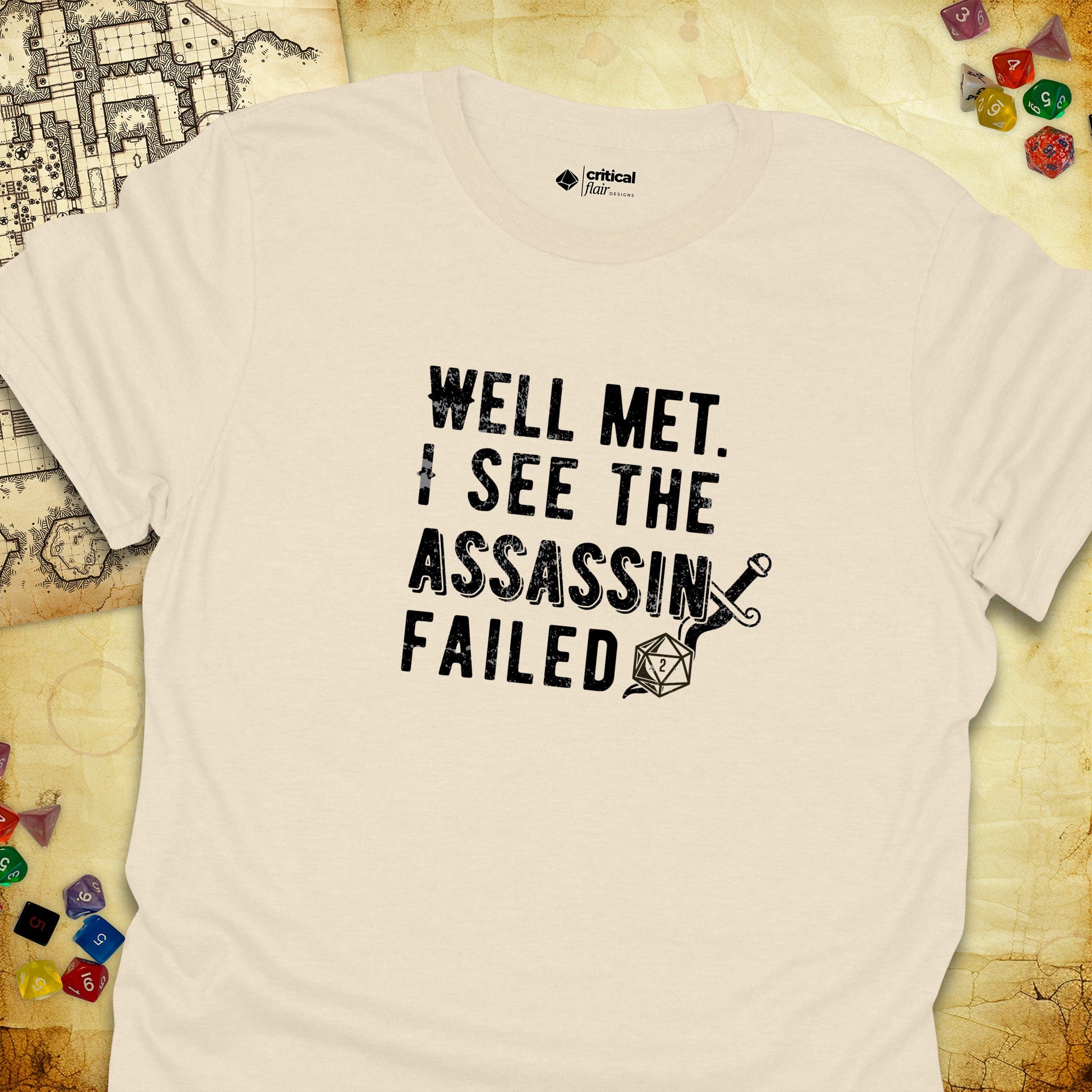 Critical Flair I See the Assassin Failed T-Shirt Natural / S - Dungeons and Dragons and tabletop RPG gaming apparel