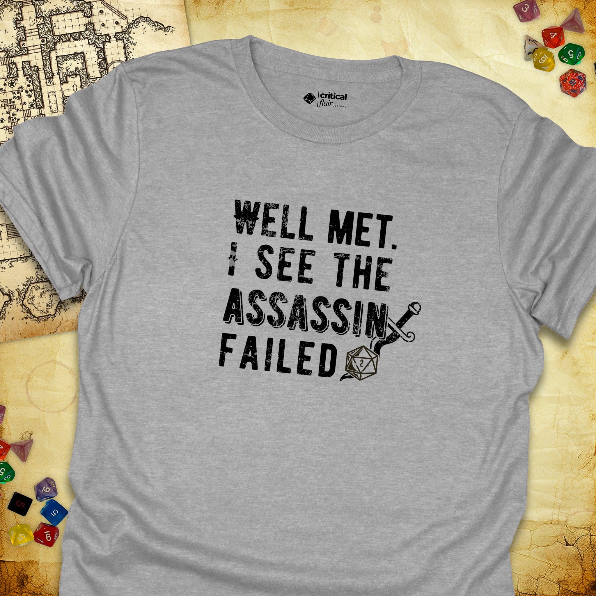 Critical Flair I See the Assassin Failed T-Shirt Sport Grey / S - Dungeons and Dragons and tabletop RPG gaming apparel