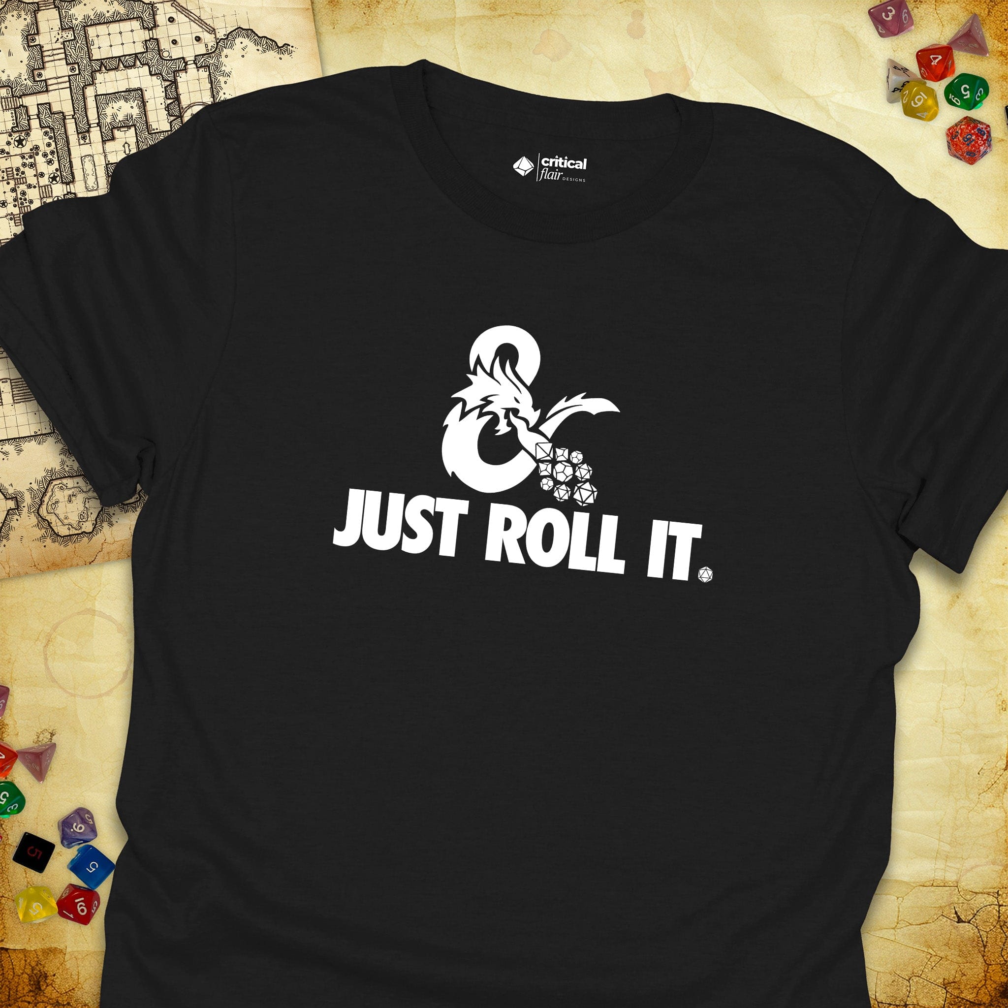 Critical Flair Just Roll It. T-Shirt Black / S - Dungeons and Dragons and tabletop RPG gaming apparel