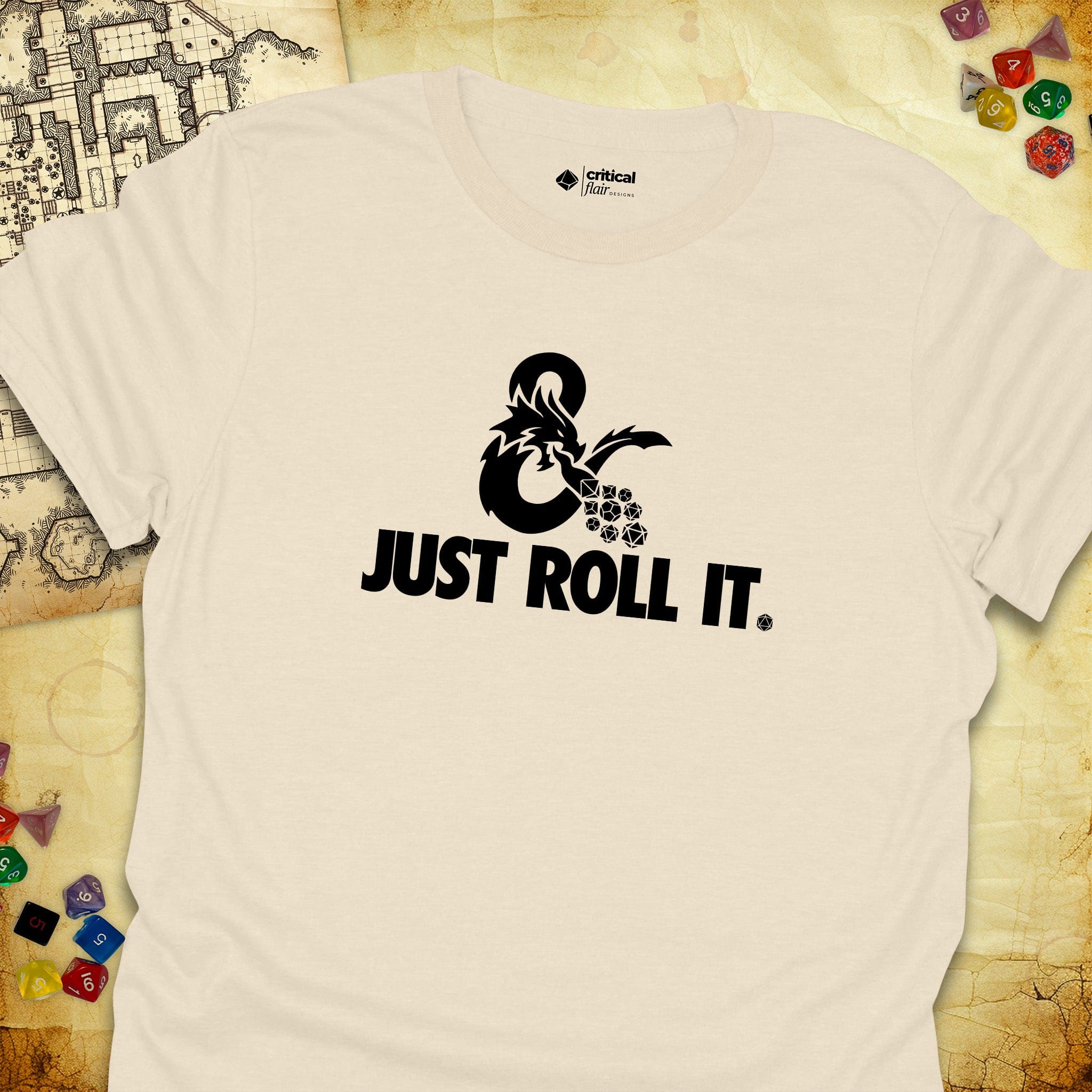 Critical Flair Just Roll It. T-Shirt Natural / S - Dungeons and Dragons and tabletop RPG gaming apparel