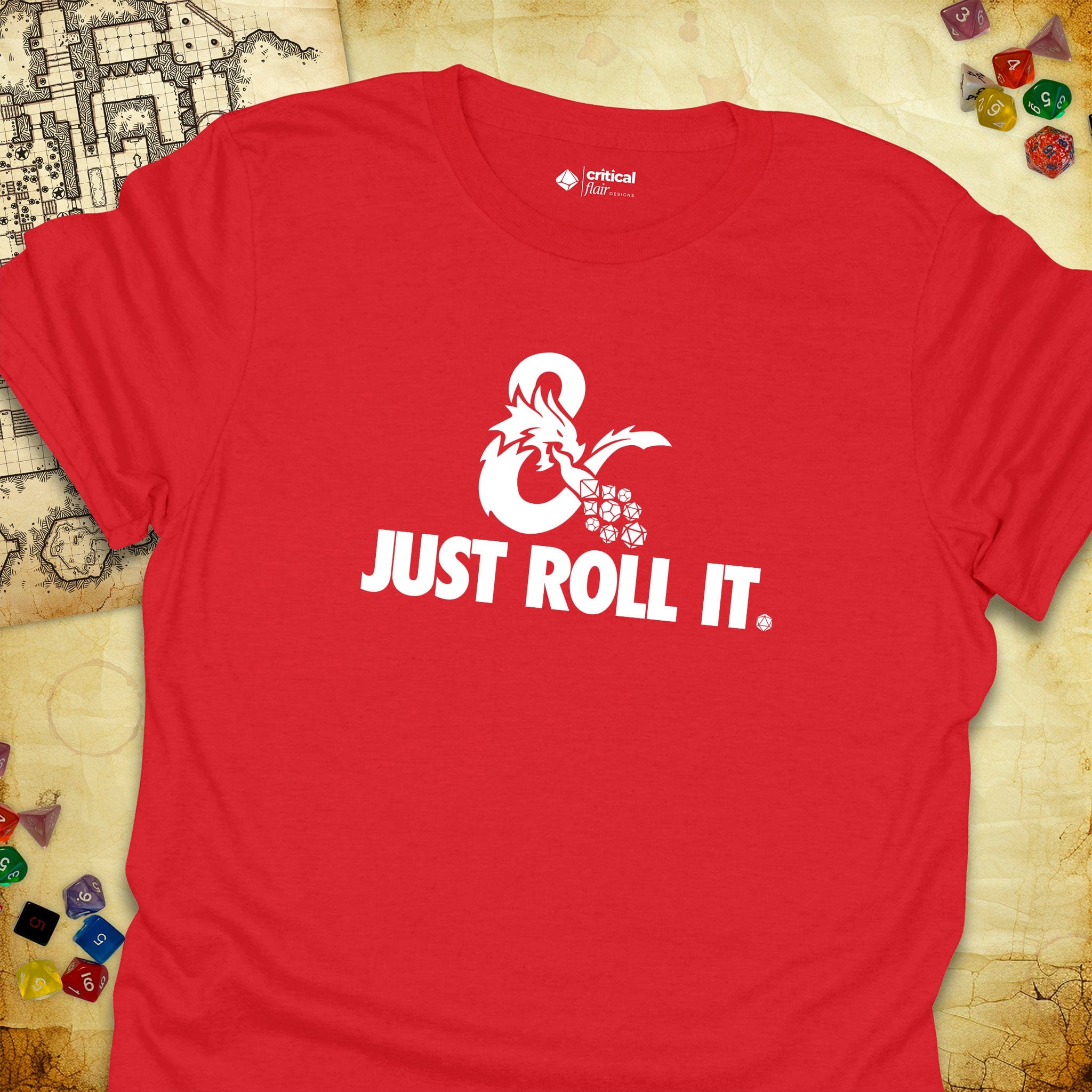 Critical Flair Just Roll It. T-Shirt Red / S - Dungeons and Dragons and tabletop RPG gaming apparel