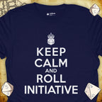 Critical Flair Keep Calm and Roll Initiative T-Shirt Navy / S - Dungeons and Dragons and tabletop RPG gaming apparel