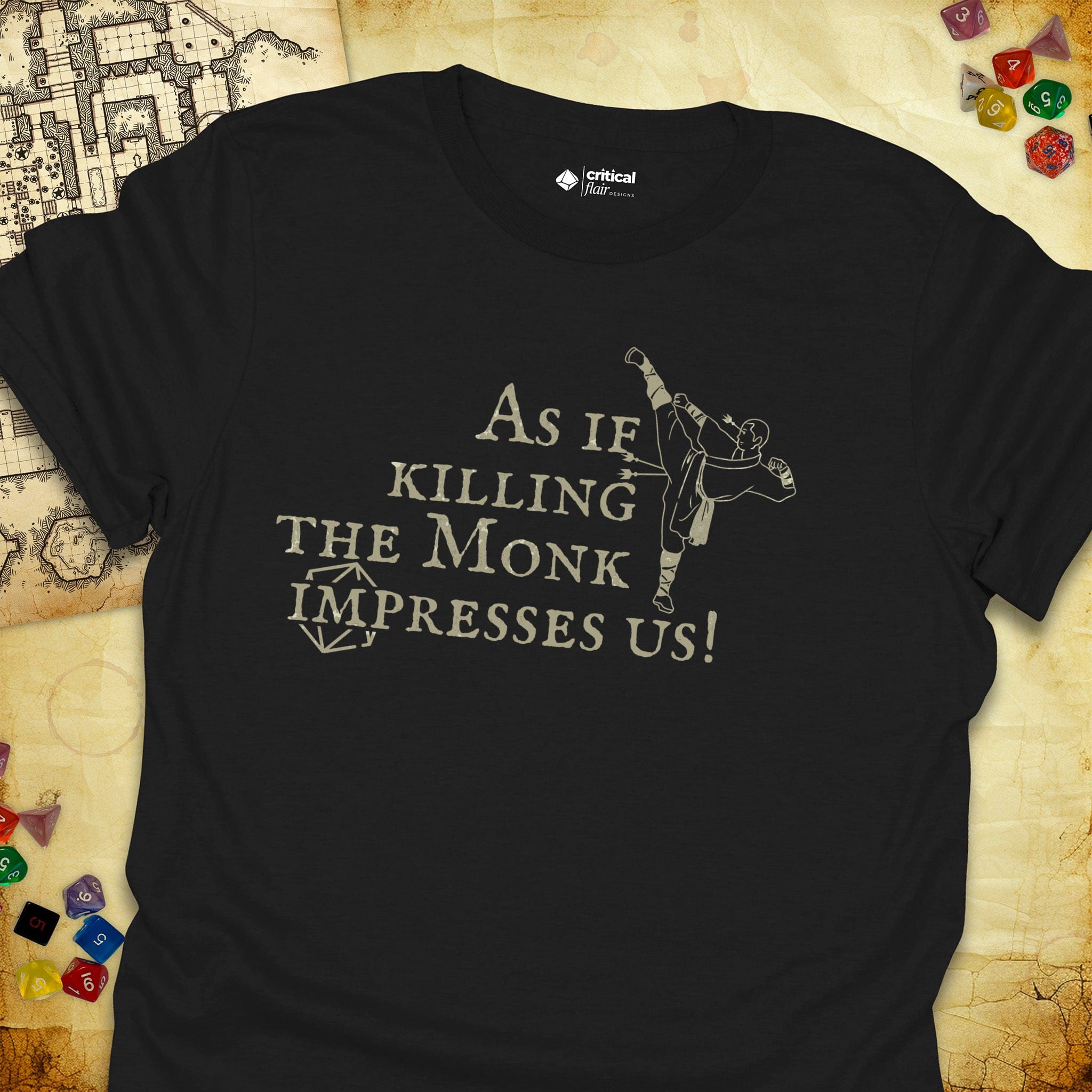 Critical Flair Killing the Monk T-Shirt Black / S - Dungeons and Dragons and tabletop RPG gaming apparel