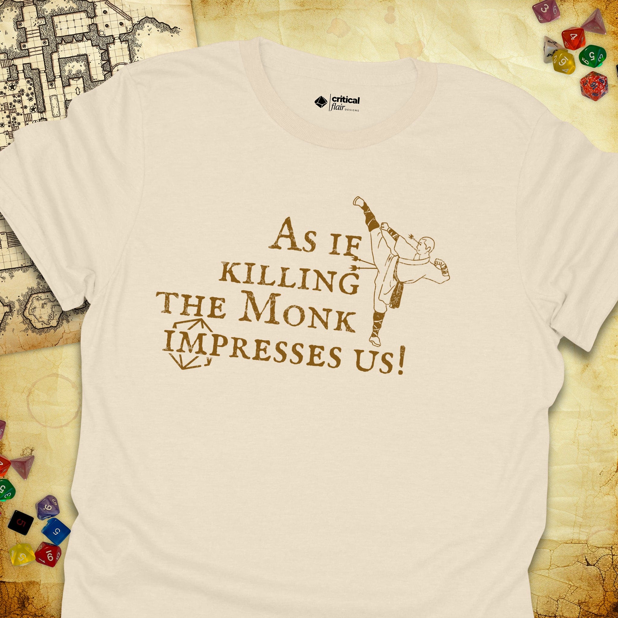 Critical Flair Killing the Monk T-Shirt Natural / S - Dungeons and Dragons and tabletop RPG gaming apparel
