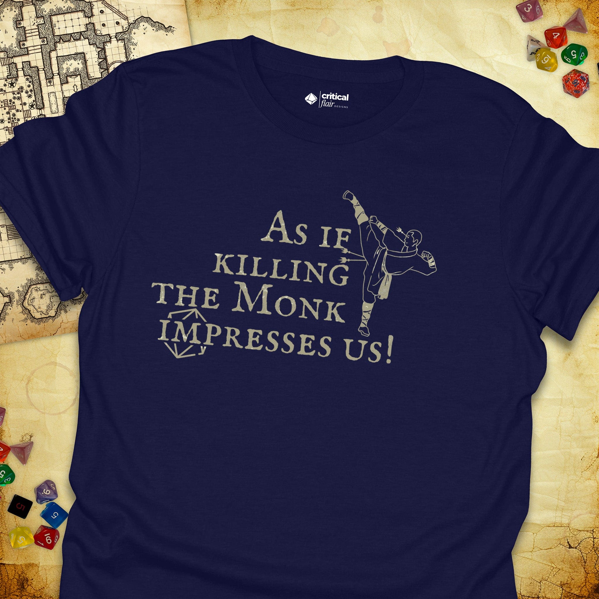 Critical Flair Killing the Monk T-Shirt Navy / S - Dungeons and Dragons and tabletop RPG gaming apparel