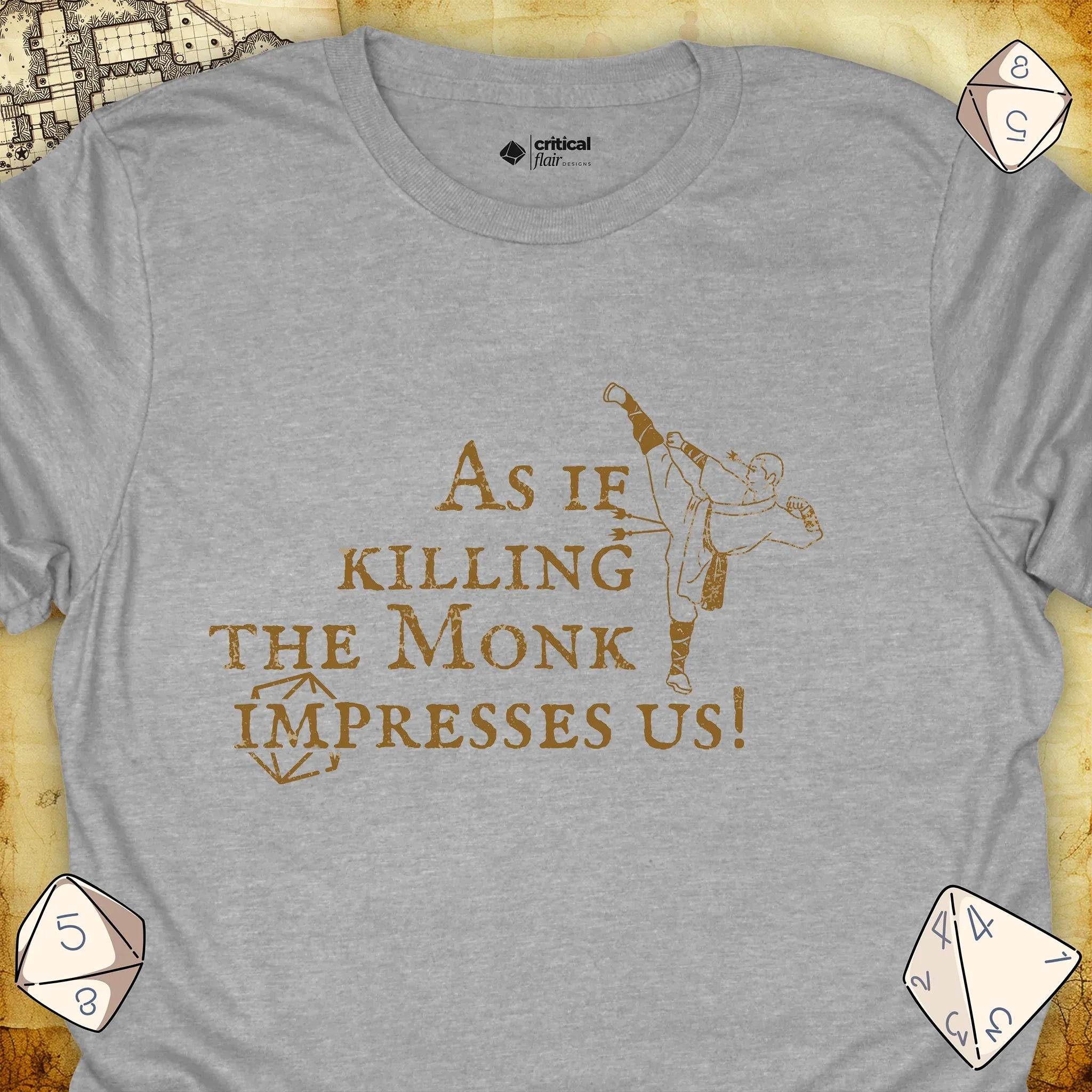 Critical Flair Killing the Monk T-Shirt Sport Grey / S - Dungeons and Dragons and tabletop RPG gaming apparel