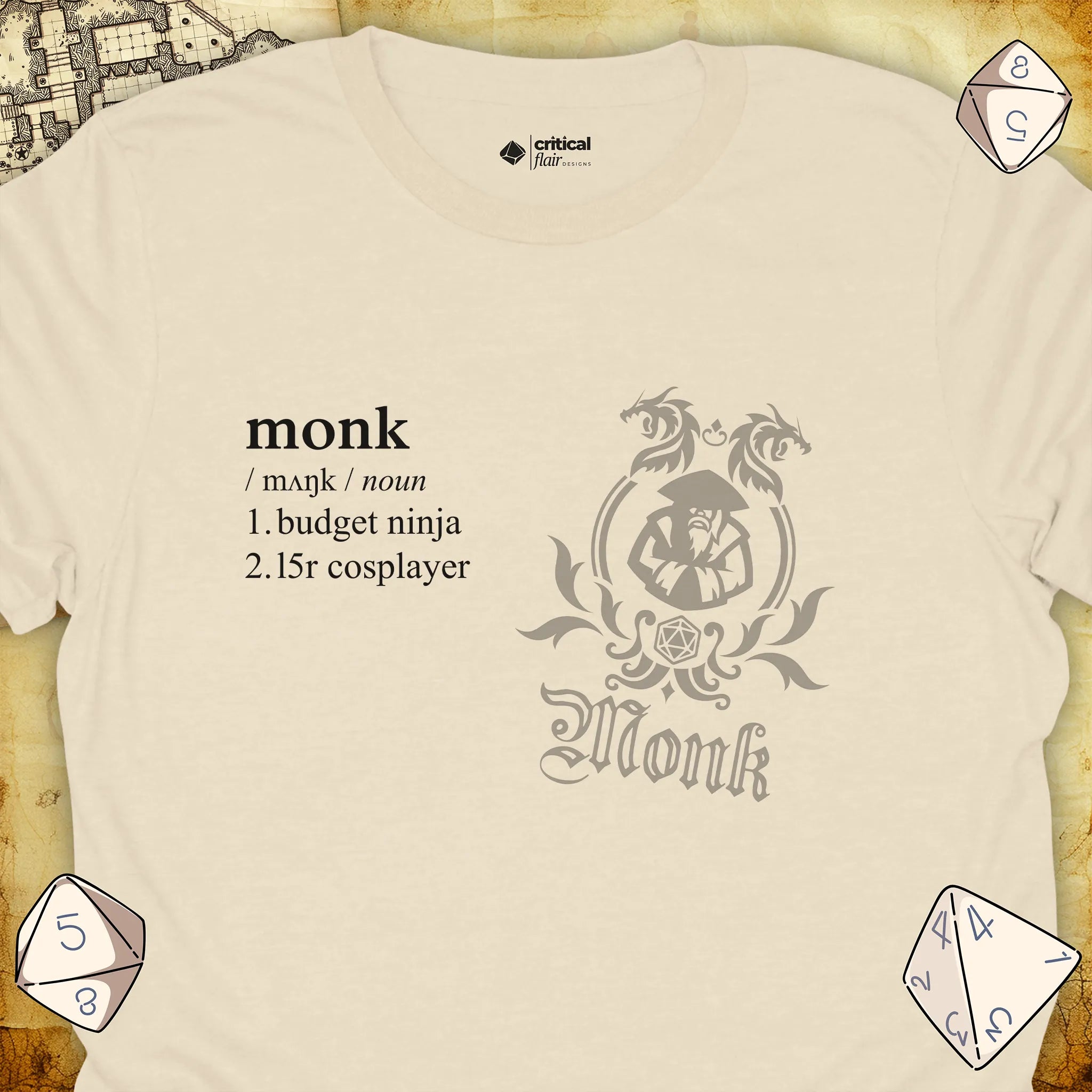 Critical Flair Monk Definition T-Shirt Natural / S - Dungeons and Dragons and tabletop RPG gaming apparel