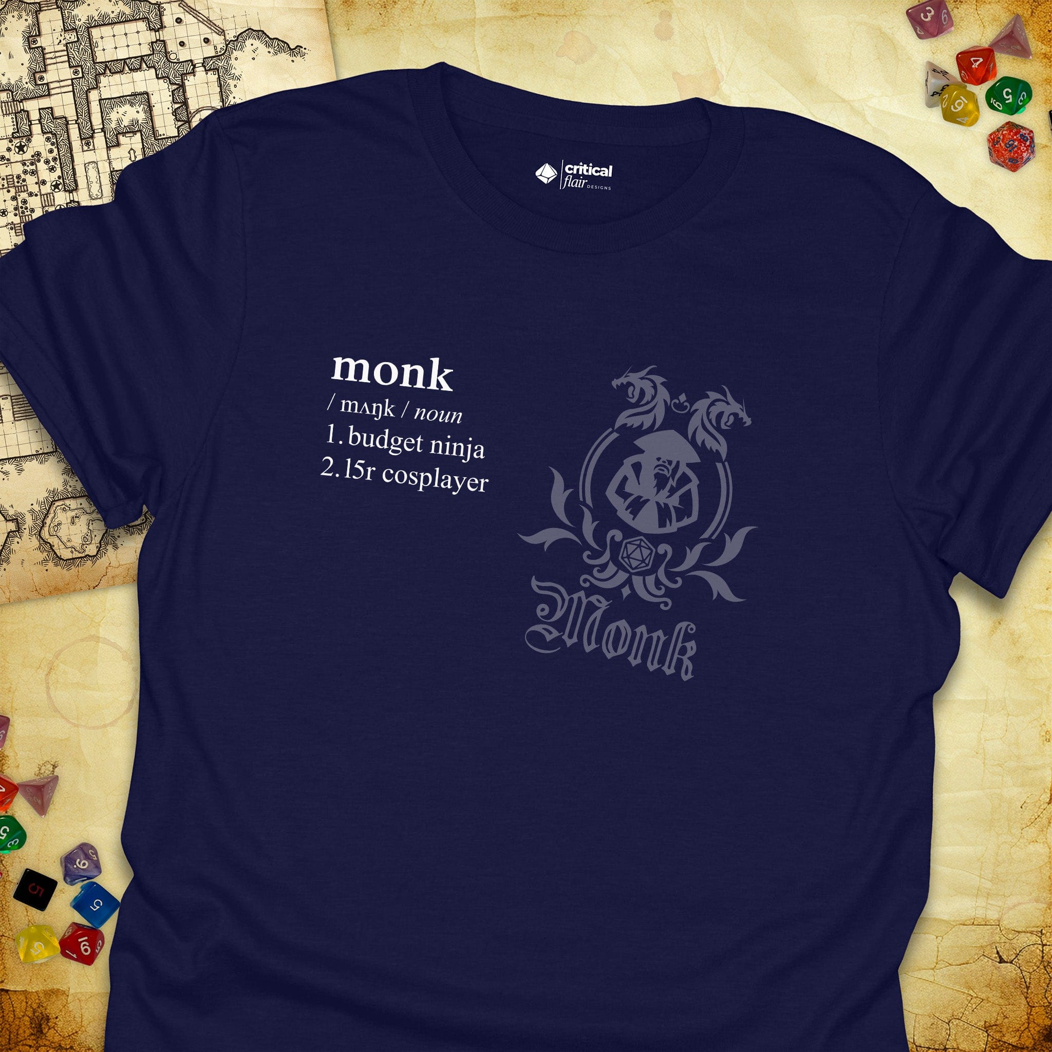 Critical Flair Monk Definition T-Shirt Navy / S - Dungeons and Dragons and tabletop RPG gaming apparel