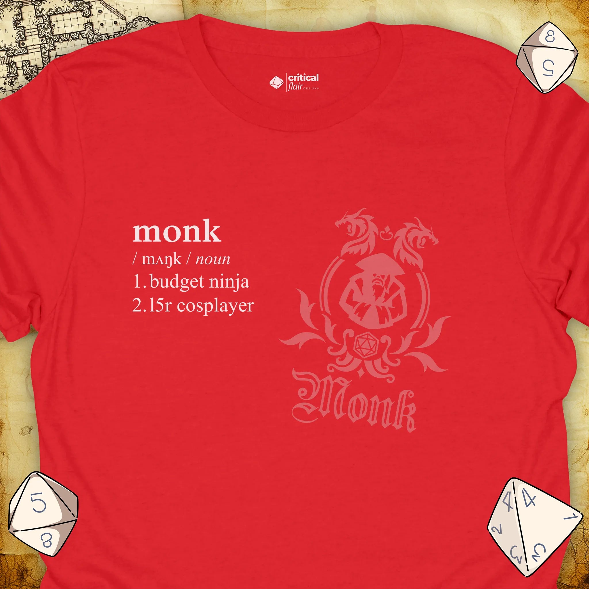 Critical Flair Monk Definition T-Shirt Red / S - Dungeons and Dragons and tabletop RPG gaming apparel