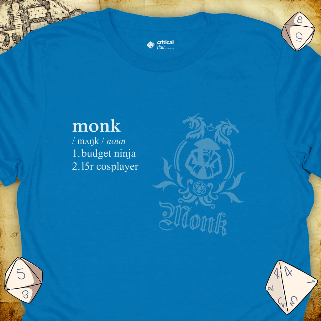 Critical Flair Monk Definition T-Shirt Sapphire / S - Dungeons and Dragons and tabletop RPG gaming apparel