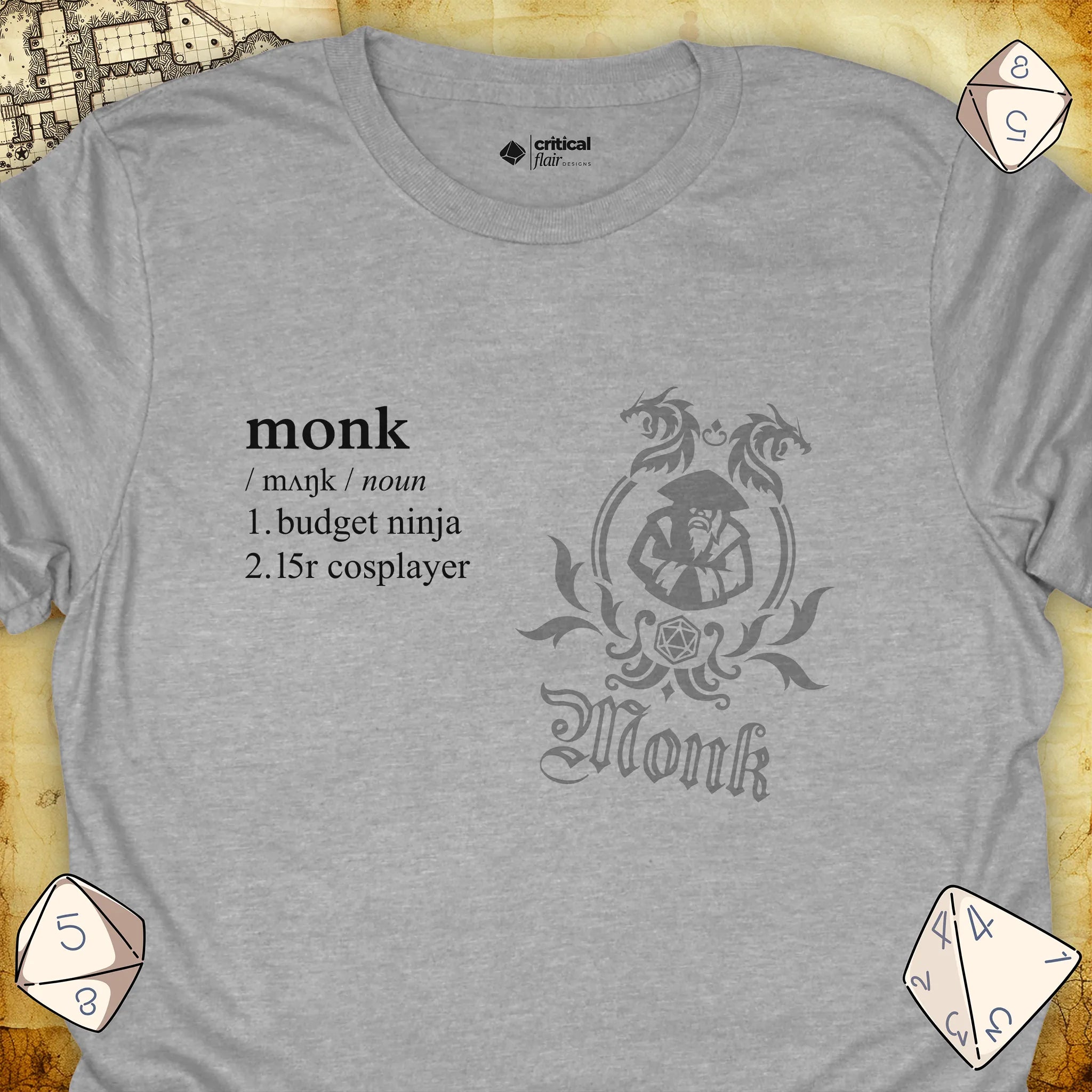 Critical Flair Monk Definition T-Shirt Sport Grey / S - Dungeons and Dragons and tabletop RPG gaming apparel