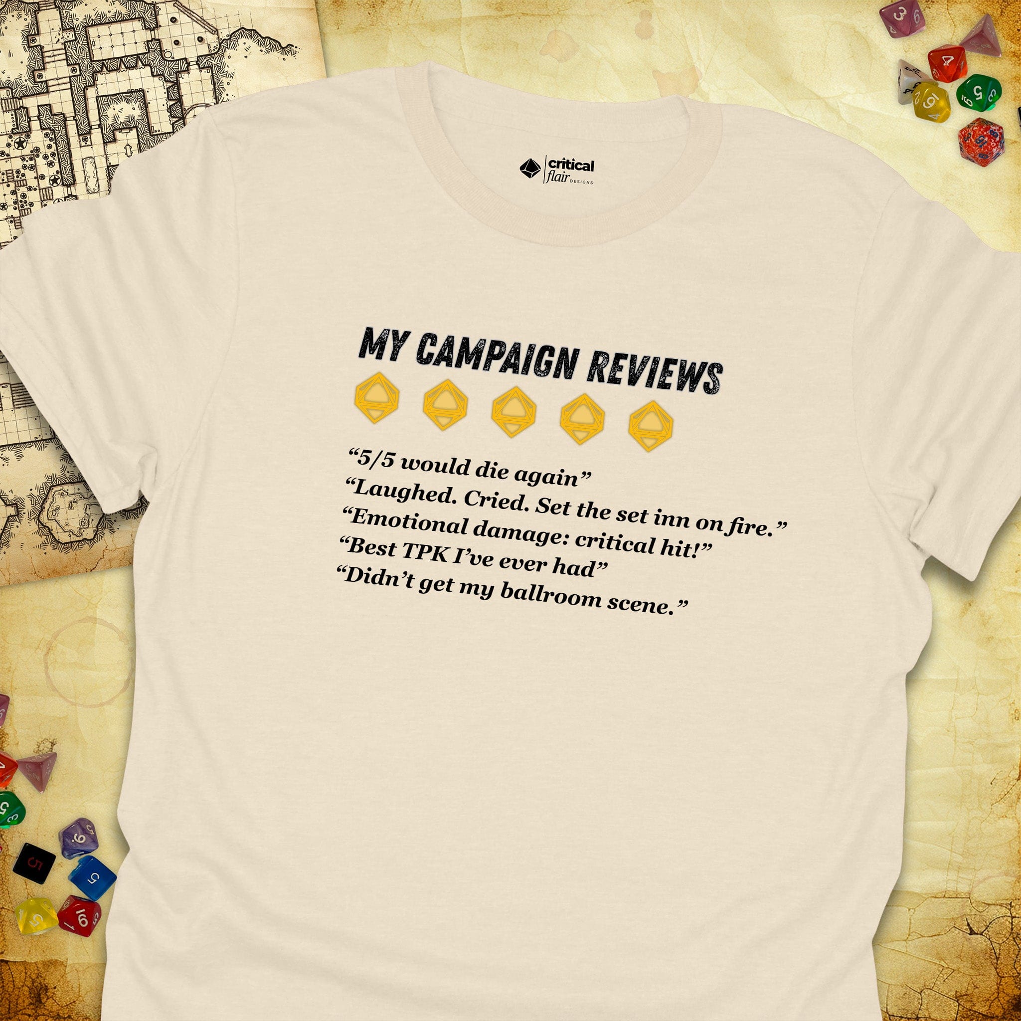 Critical Flair My Campaign Review T-Shirt Natural / S - Dungeons and Dragons and tabletop RPG gaming apparel