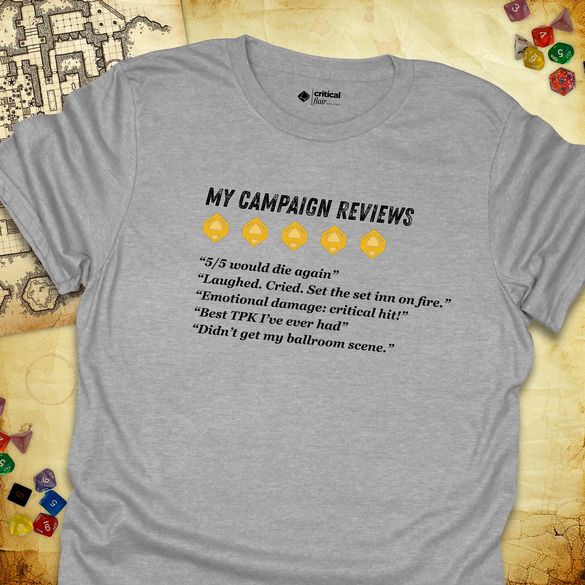 Critical Flair My Campaign Review T-Shirt Sport Grey / S - Dungeons and Dragons and tabletop RPG gaming apparel
