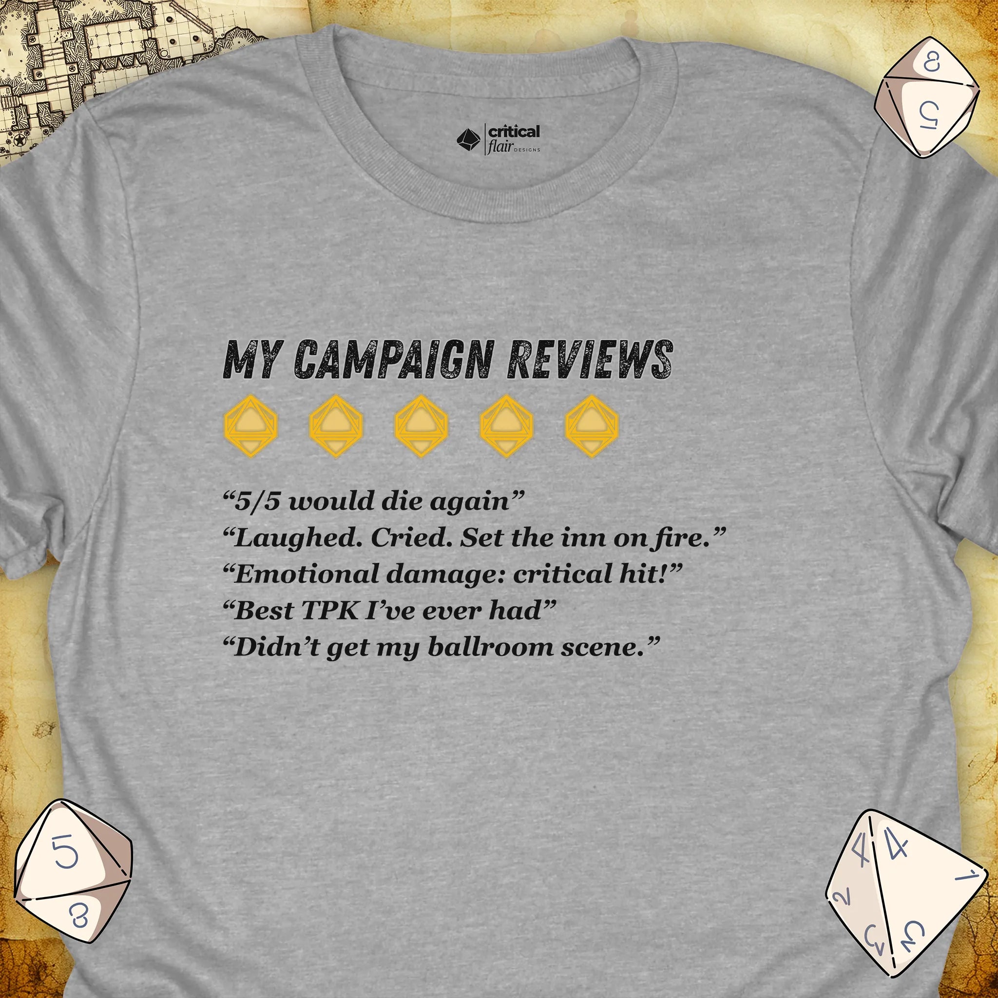 Critical Flair My Campaign Reviews T-Shirt Sport Grey / S - Dungeons and Dragons and tabletop RPG gaming apparel