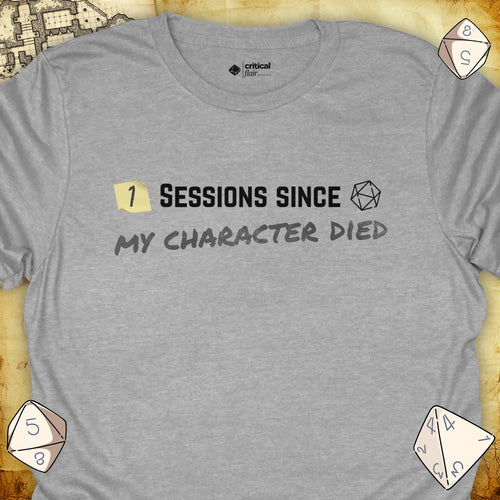 Critical Flair ...My Character Died T-Shirt Sport Grey / S - Dungeons and Dragons and tabletop RPG gaming apparel