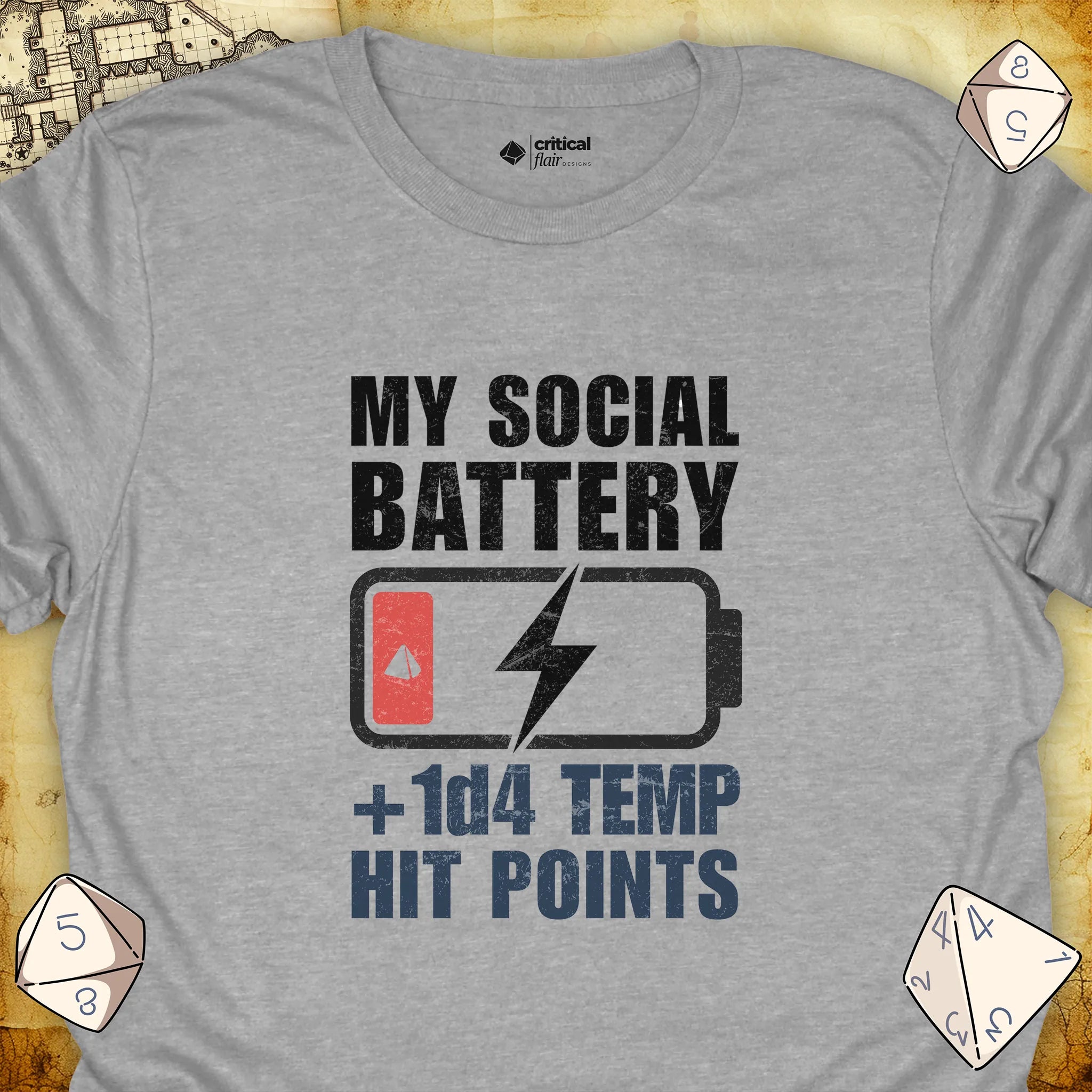 Critical Flair My Social Battery T-Shirt Sport Grey / S - Dungeons and Dragons and tabletop RPG gaming apparel