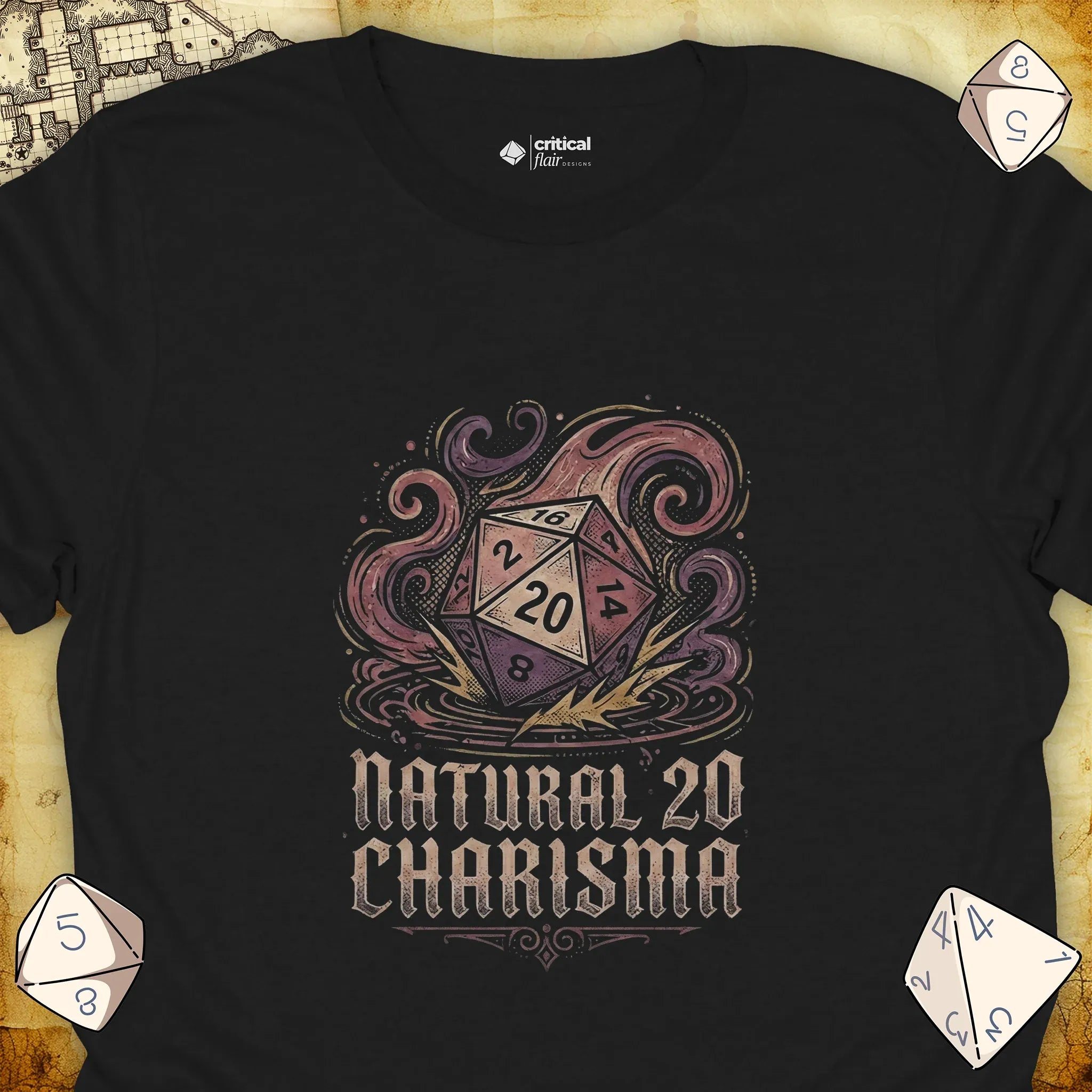 Critical Flair Natural 20 Charisma T-Shirt Black / S - Dungeons and Dragons and tabletop RPG gaming apparel