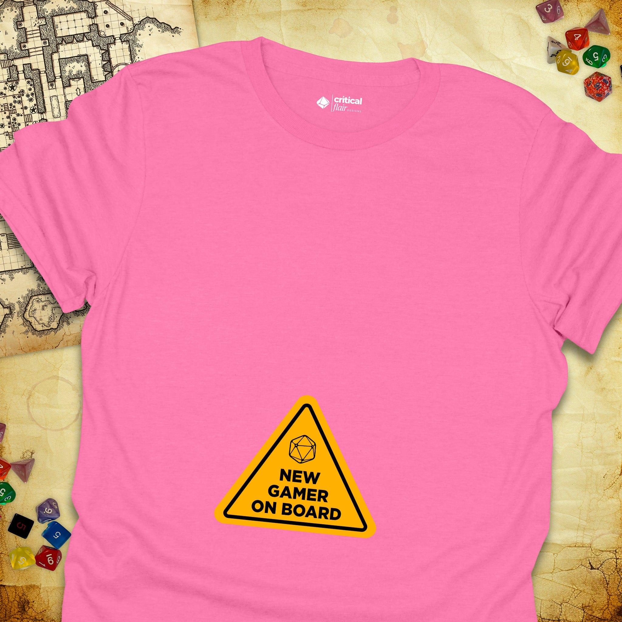 Critical Flair New Gamer On Board T-Shirt Azalea / S - Dungeons and Dragons and tabletop RPG gaming apparel
