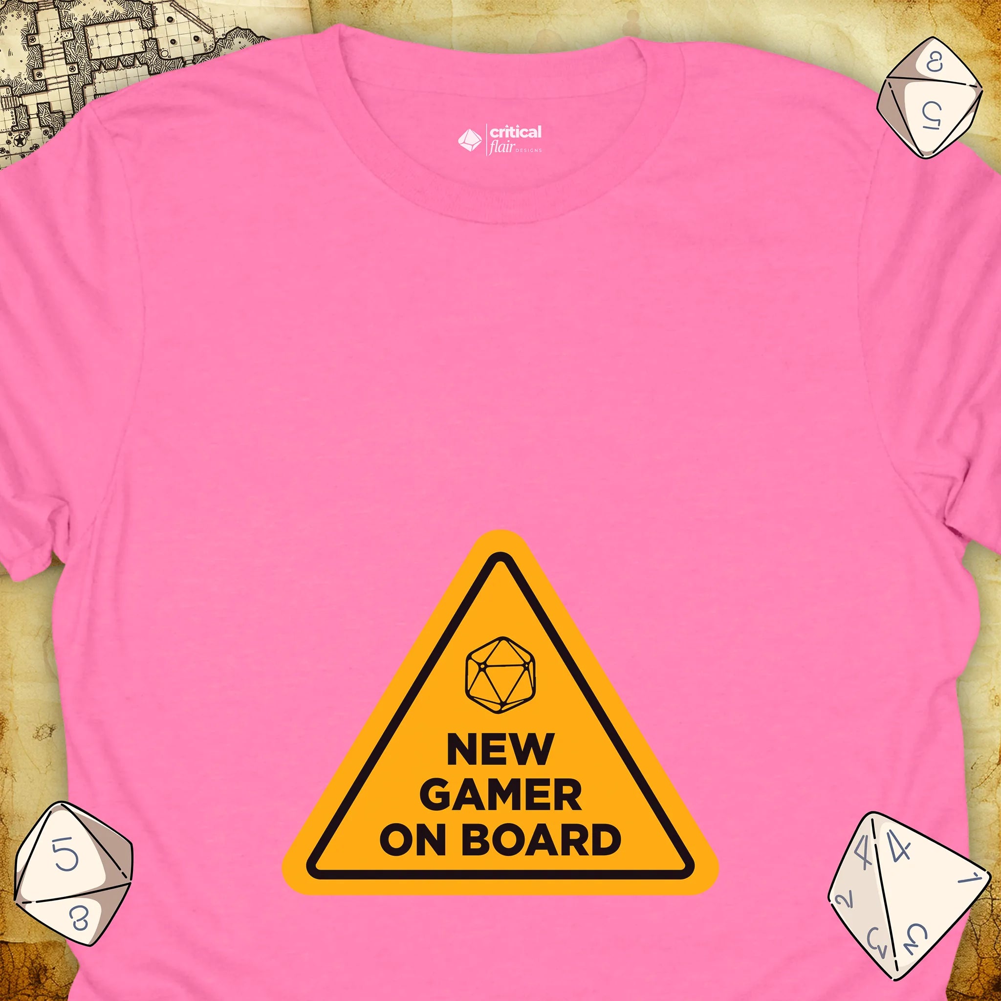 Critical Flair New Gamer On Board T-Shirt Azalea / S - Dungeons and Dragons and tabletop RPG gaming apparel