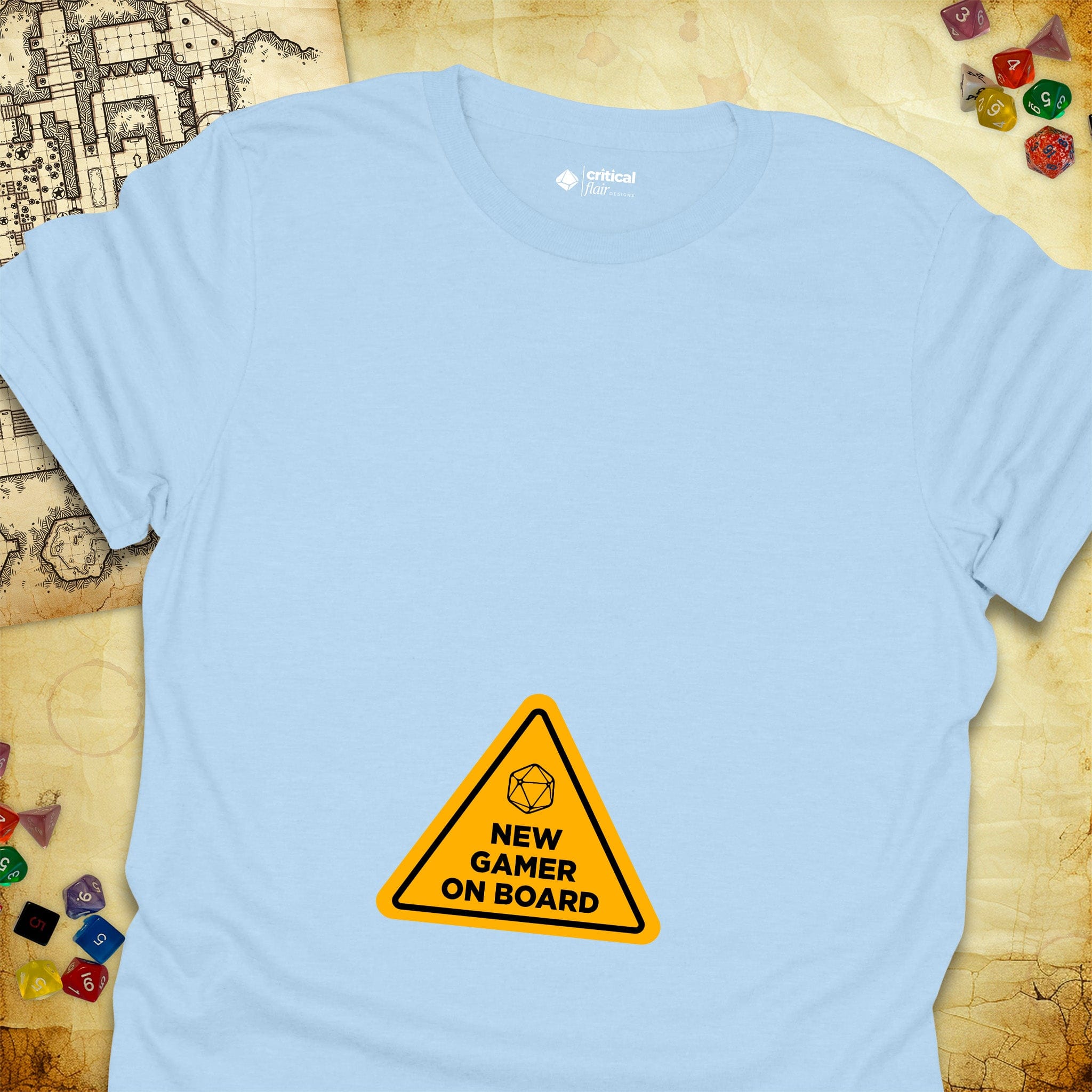 Critical Flair New Gamer On Board T-Shirt Light Blue / S - Dungeons and Dragons and tabletop RPG gaming apparel