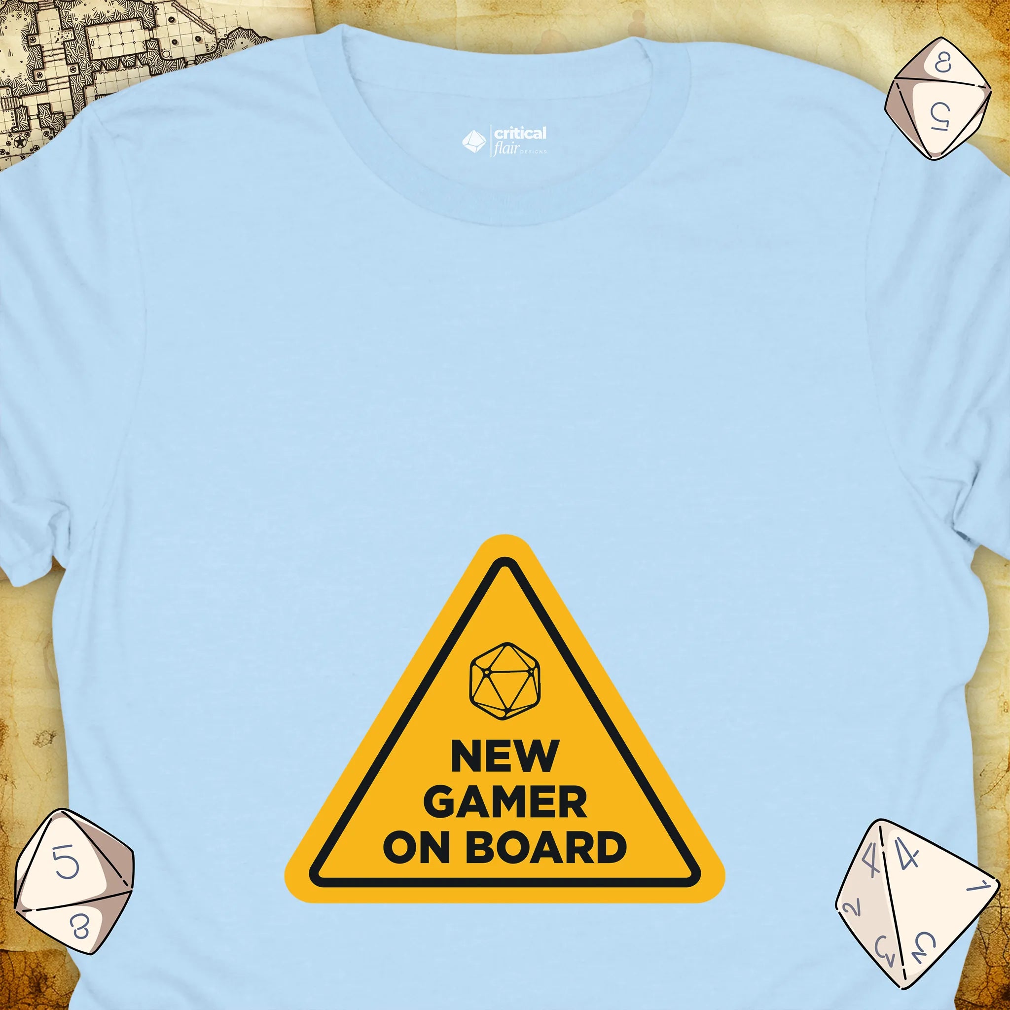Critical Flair New Gamer On Board T-Shirt Light Blue / S - Dungeons and Dragons and tabletop RPG gaming apparel