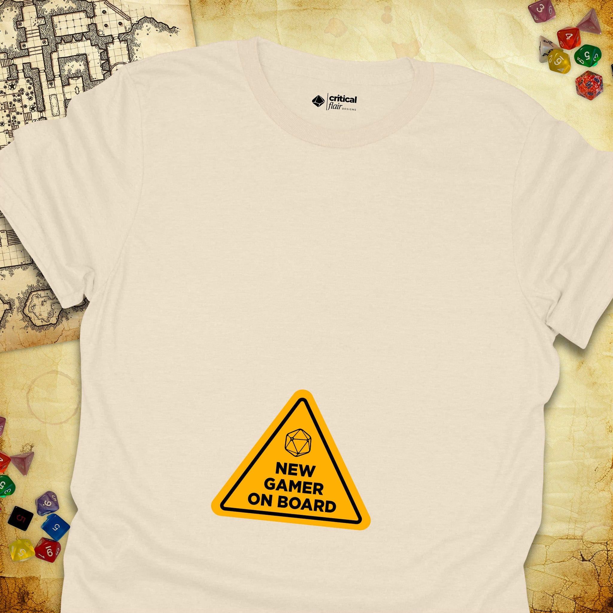 Critical Flair New Gamer On Board T-Shirt Natural / S - Dungeons and Dragons and tabletop RPG gaming apparel