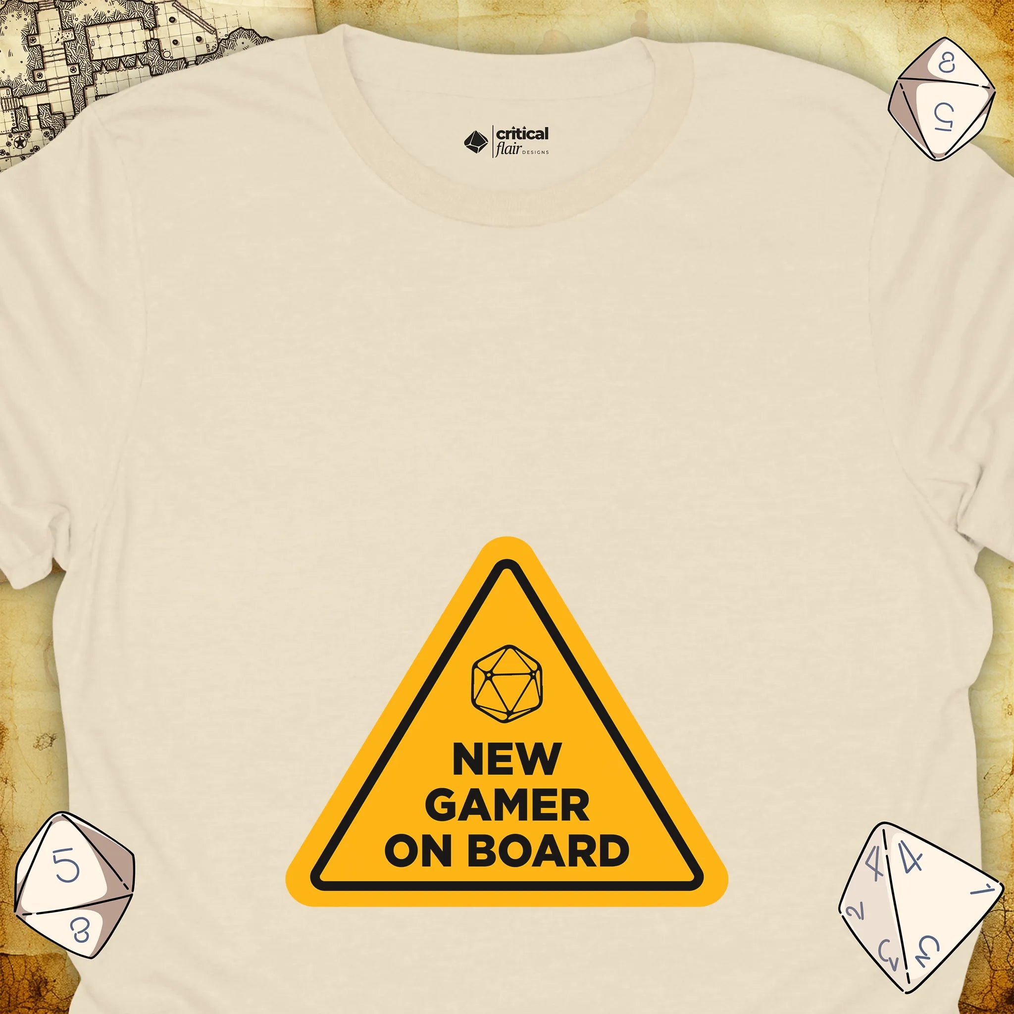 Critical Flair New Gamer On Board T-Shirt Natural / S - Dungeons and Dragons and tabletop RPG gaming apparel