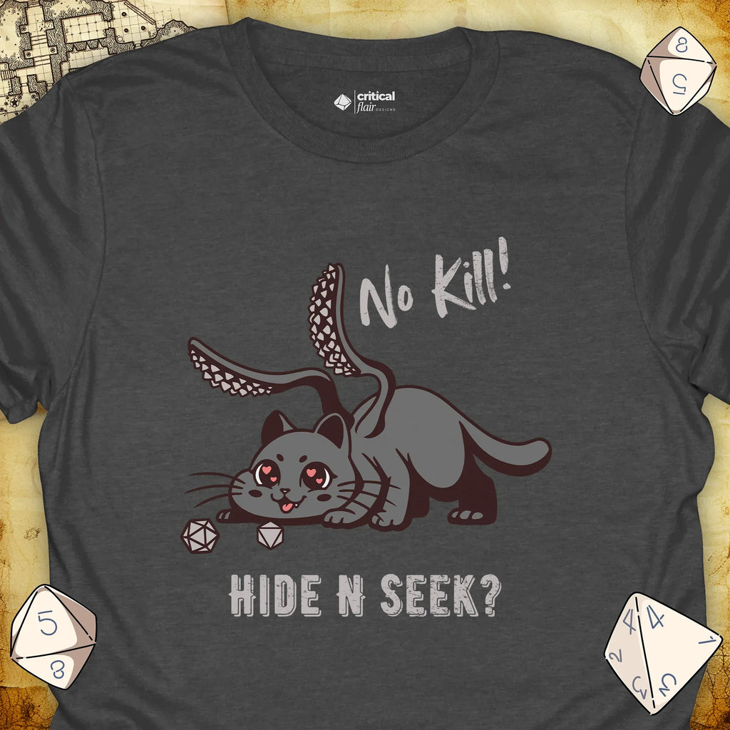 Critical Flair No Kill! (Displacer Kitty) T-Shirt Dark Heather / S - Dungeons and Dragons and tabletop RPG gaming apparel
