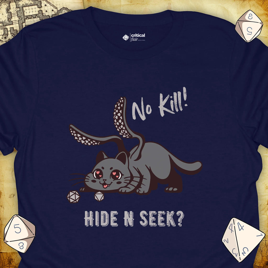 Critical Flair No Kill! (Displacer Kitty) T-Shirt Navy / S - Dungeons and Dragons and tabletop RPG gaming apparel