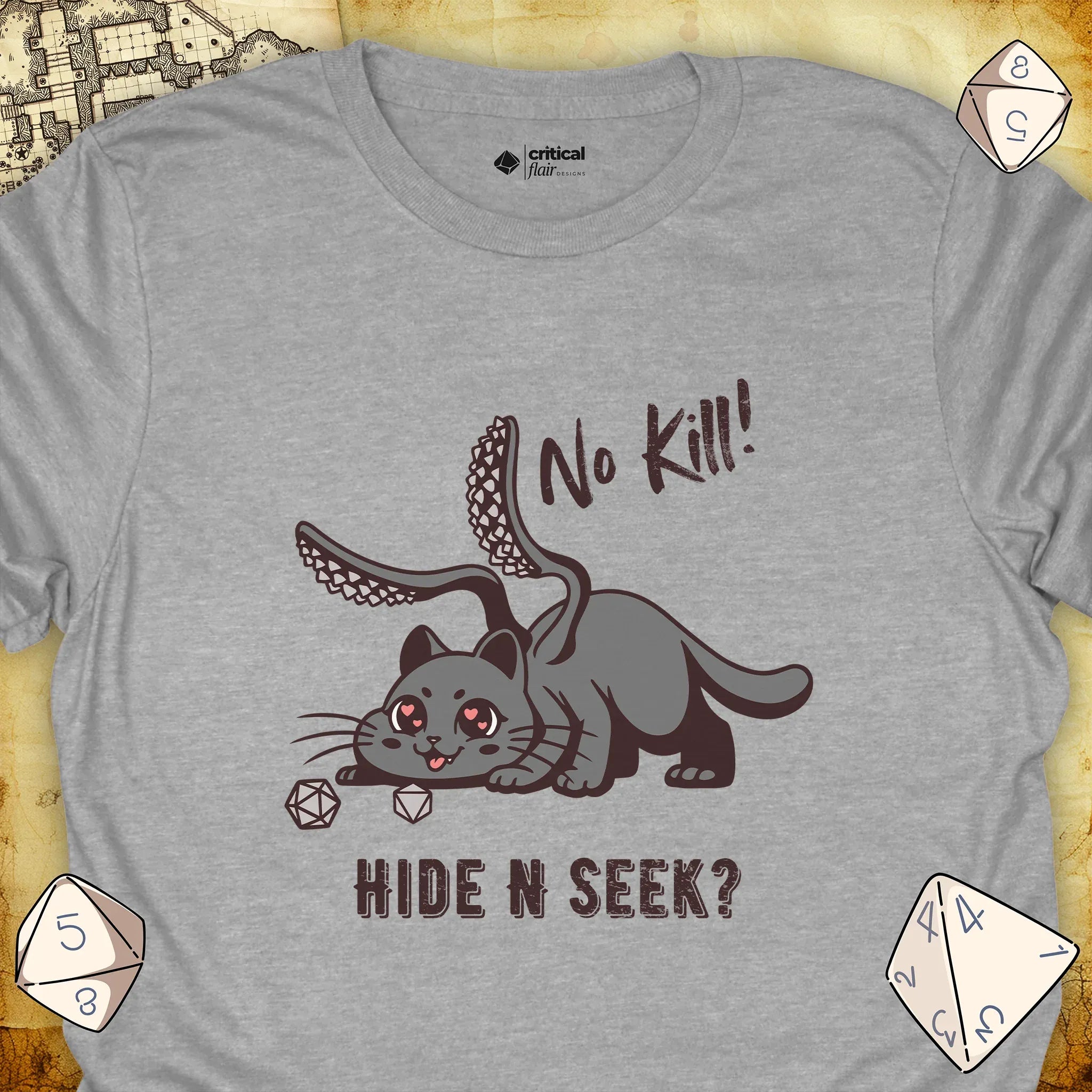 Critical Flair No Kill! (Displacer Kitty) T-Shirt Sport Grey / S - Dungeons and Dragons and tabletop RPG gaming apparel