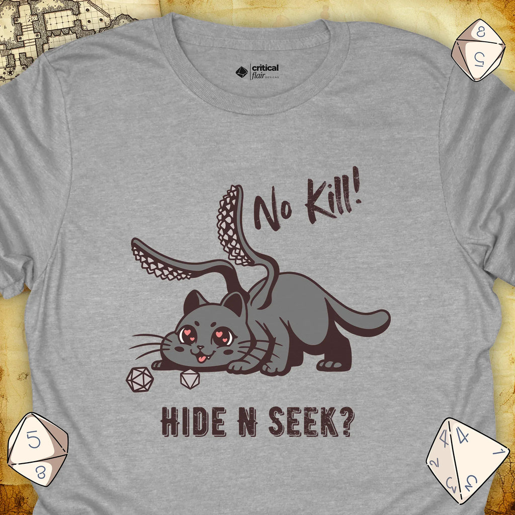 Critical Flair No Kill! (Displacer Kitty) T-Shirt Sport Grey / S - Dungeons and Dragons and tabletop RPG gaming apparel