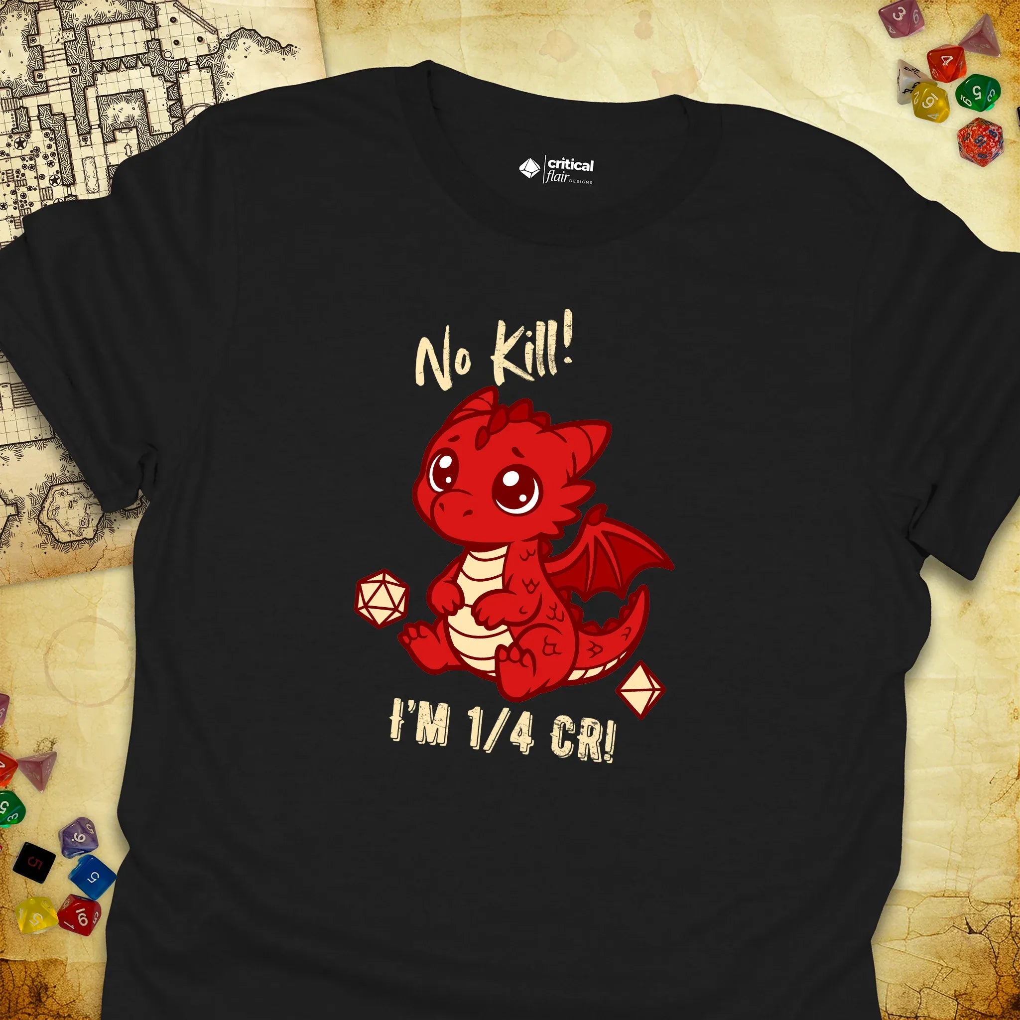 Critical Flair No Kill! (Dragon) T-Shirt Black / S - Dungeons and Dragons and tabletop RPG gaming apparel