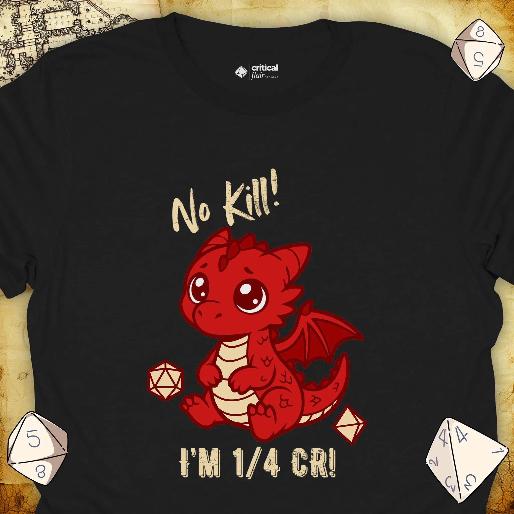 Critical Flair No Kill! (Dragon) T-Shirt Black / S - Dungeons and Dragons and tabletop RPG gaming apparel