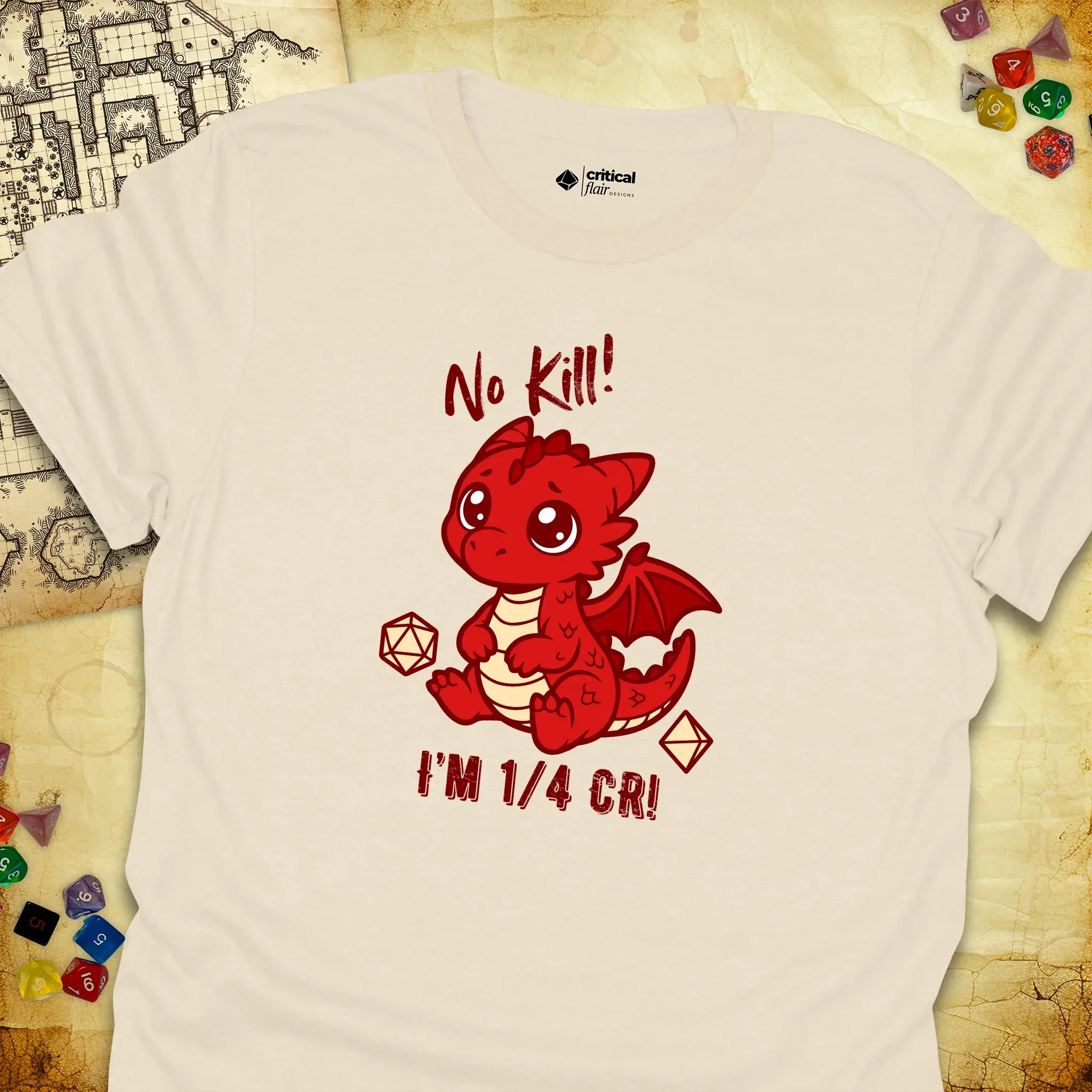 Critical Flair No Kill! (Dragon) T-Shirt Natural / S - Dungeons and Dragons and tabletop RPG gaming apparel