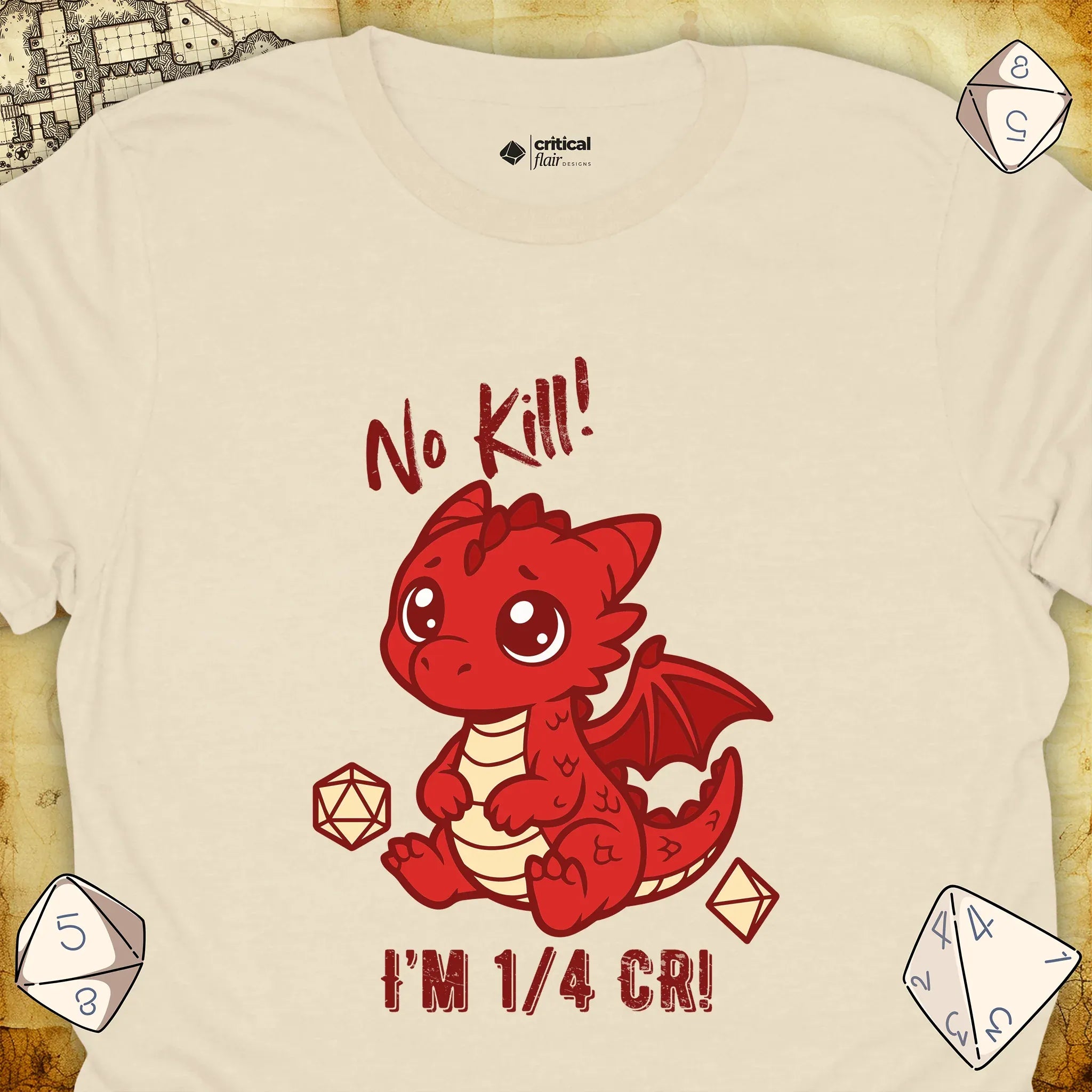 Critical Flair No Kill! (Dragon) T-Shirt Natural / S - Dungeons and Dragons and tabletop RPG gaming apparel