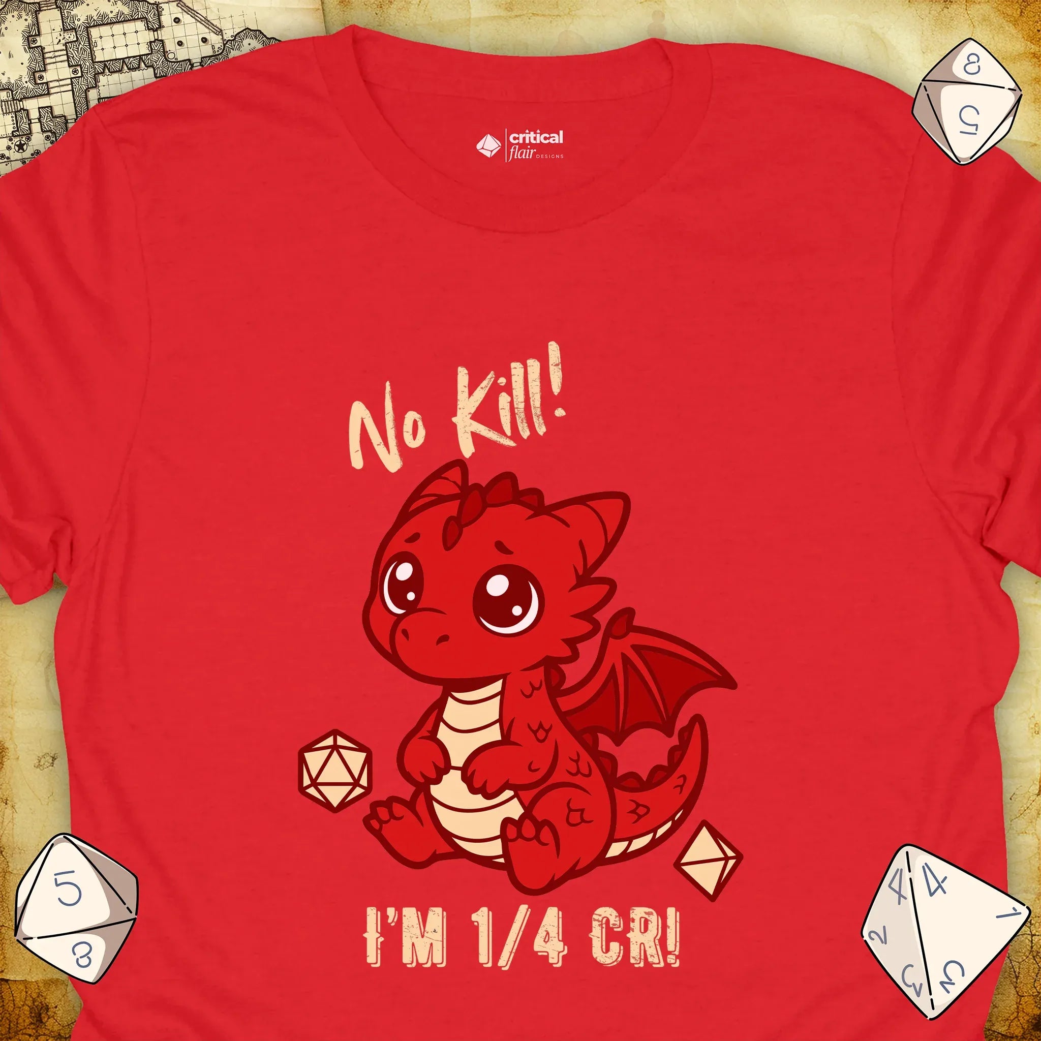 Critical Flair No Kill! (Dragon) T-Shirt Red / S - Dungeons and Dragons and tabletop RPG gaming apparel