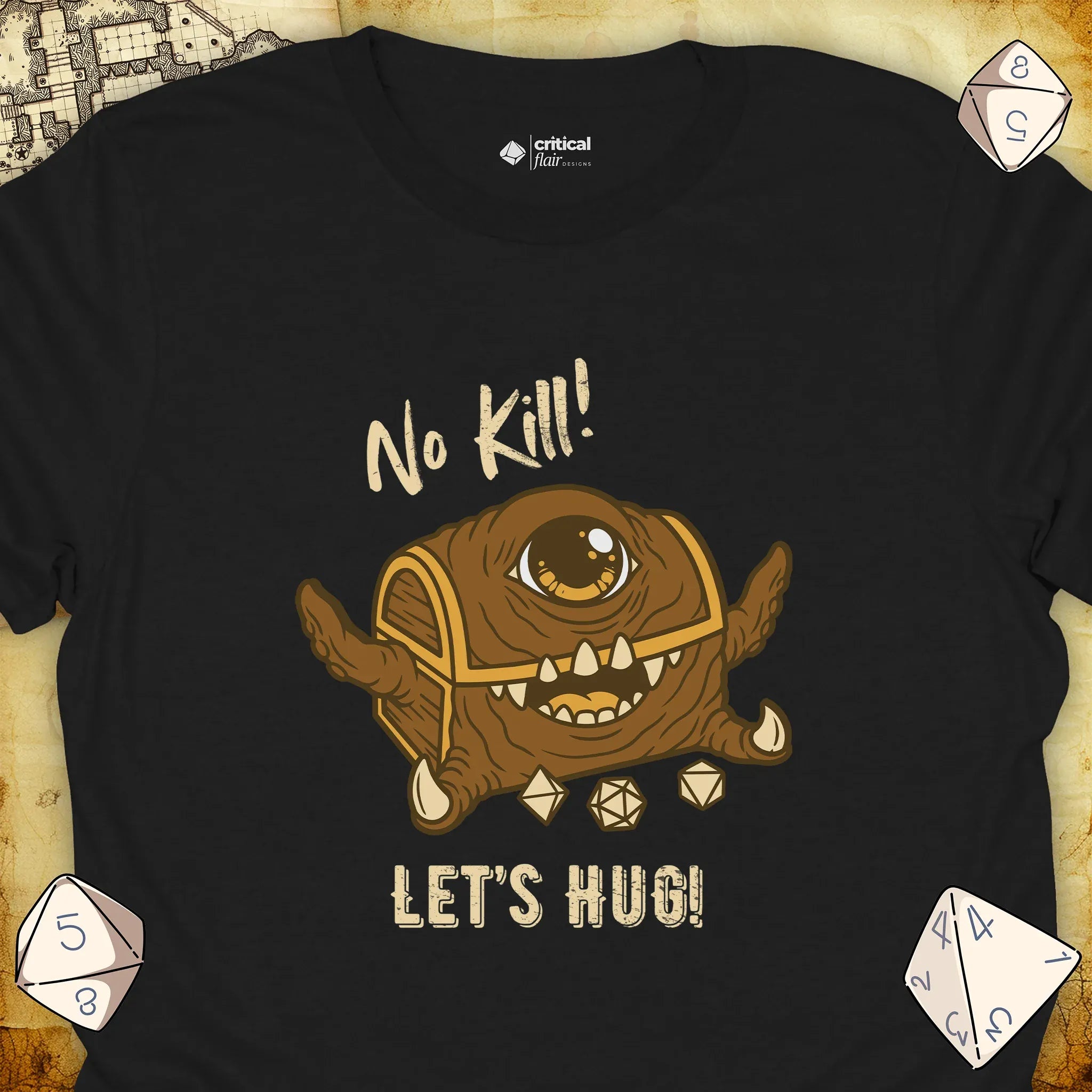 Critical Flair No Kill! (Mimic) T-Shirt Black / S - Dungeons and Dragons and tabletop RPG gaming apparel