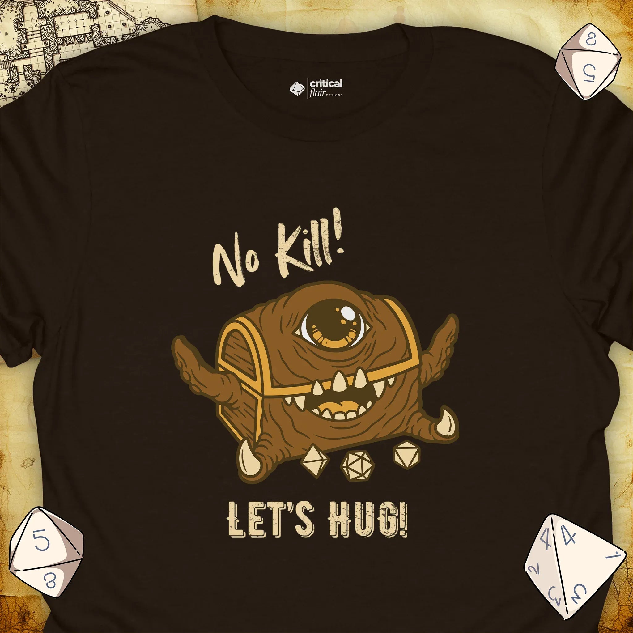Critical Flair No Kill! (Mimic) T-Shirt Dark Chocolate / S - Dungeons and Dragons and tabletop RPG gaming apparel