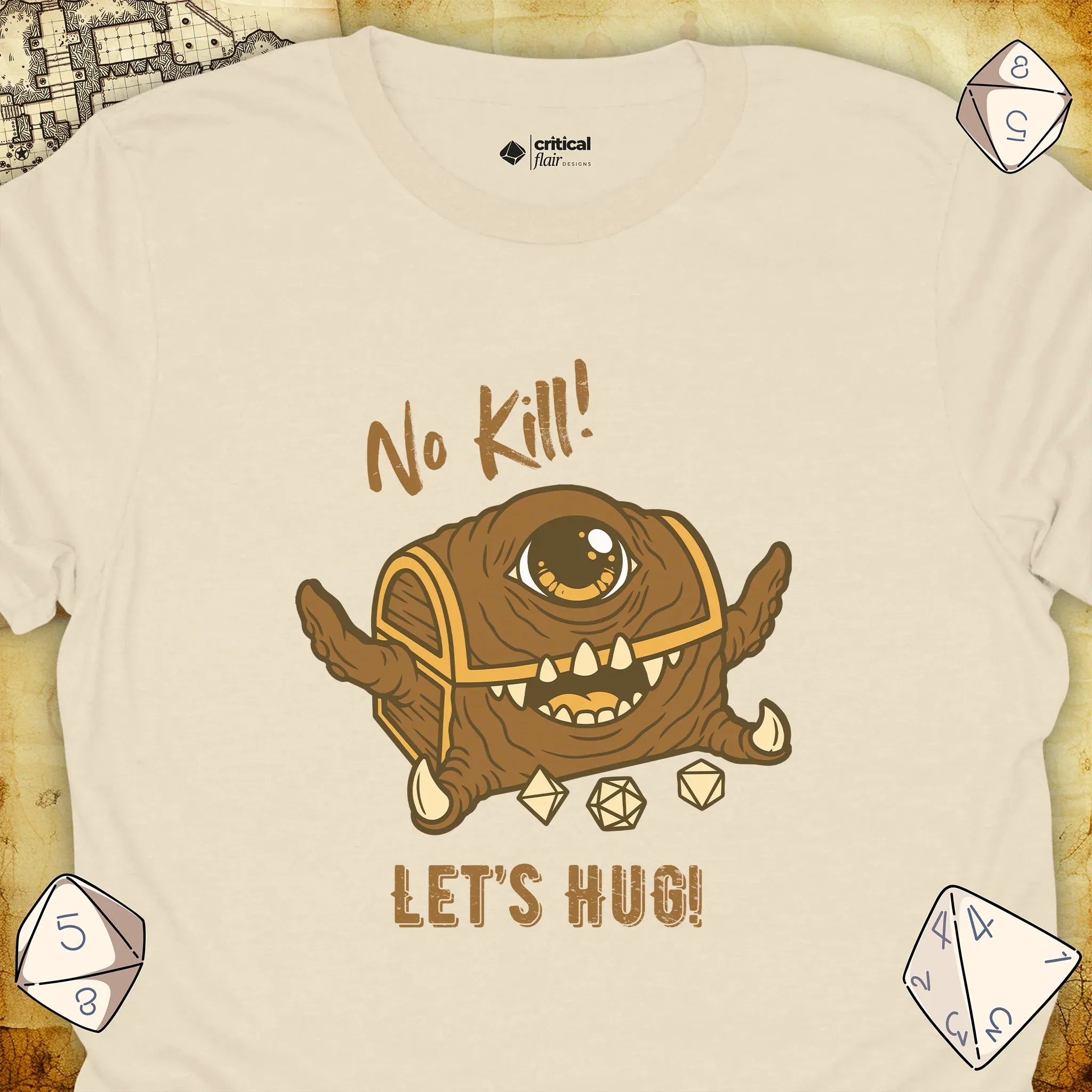 Critical Flair No Kill! (Mimic) T-Shirt Natural / S - Dungeons and Dragons and tabletop RPG gaming apparel