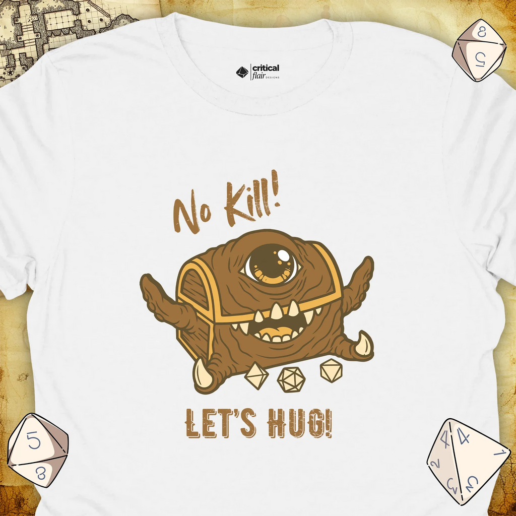 Critical Flair No Kill! (Mimic) T-Shirt White / S - Dungeons and Dragons and tabletop RPG gaming apparel