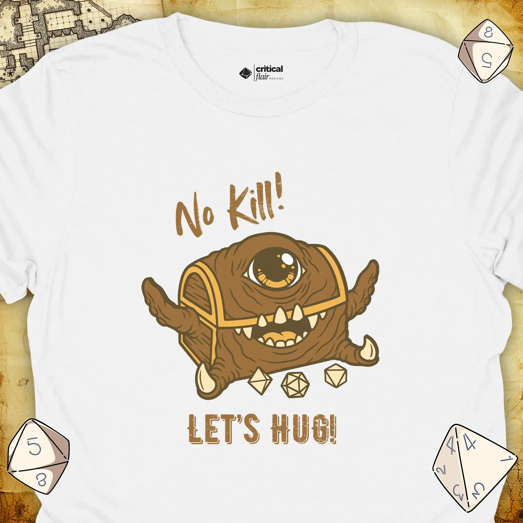 Critical Flair No Kill! (Mimic) T-Shirt White / S - Dungeons and Dragons and tabletop RPG gaming apparel