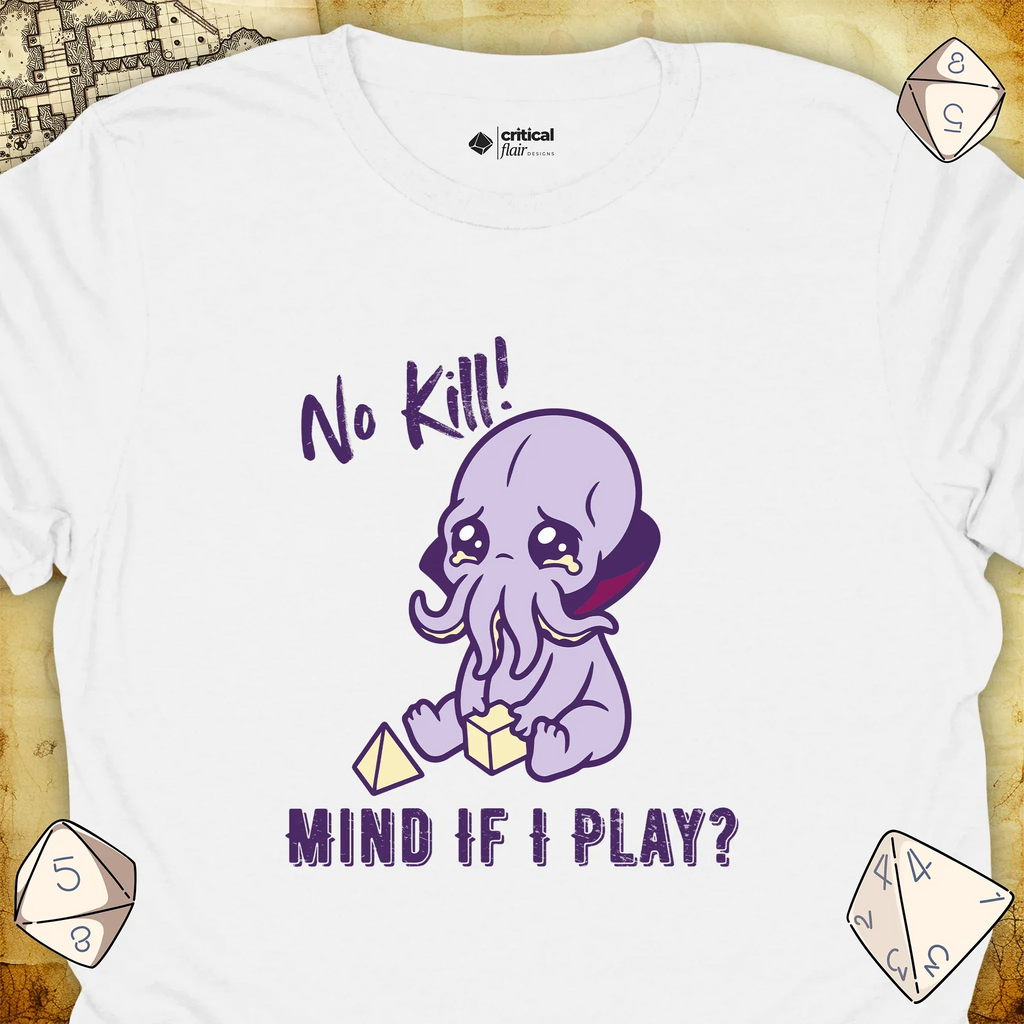 Critical Flair No Kill! (Mind Flayer) T-Shirt White / S - Dungeons and Dragons and tabletop RPG gaming apparel