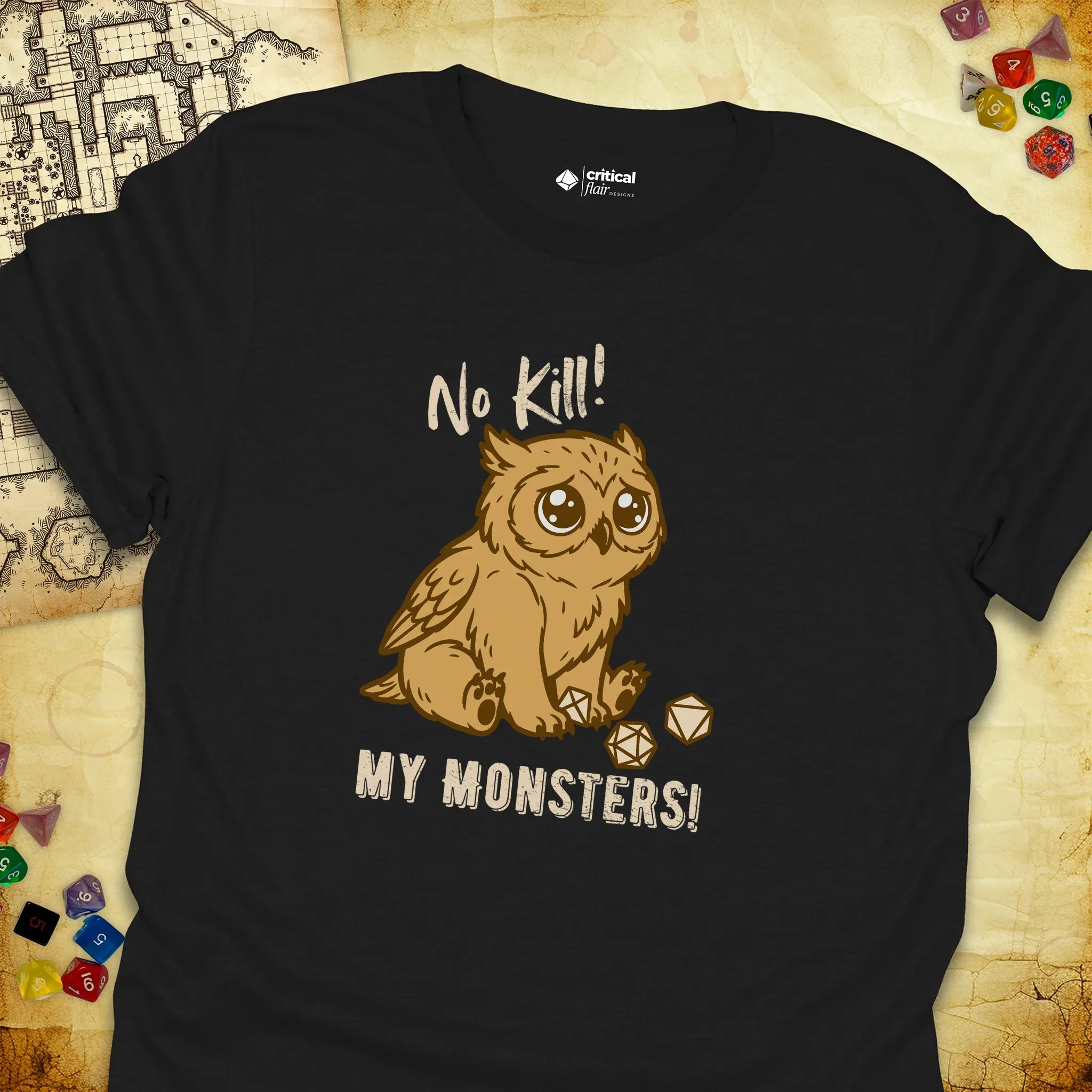 Critical Flair No Kill My Monsters! T-Shirt Black / S - Dungeons and Dragons and tabletop RPG gaming apparel