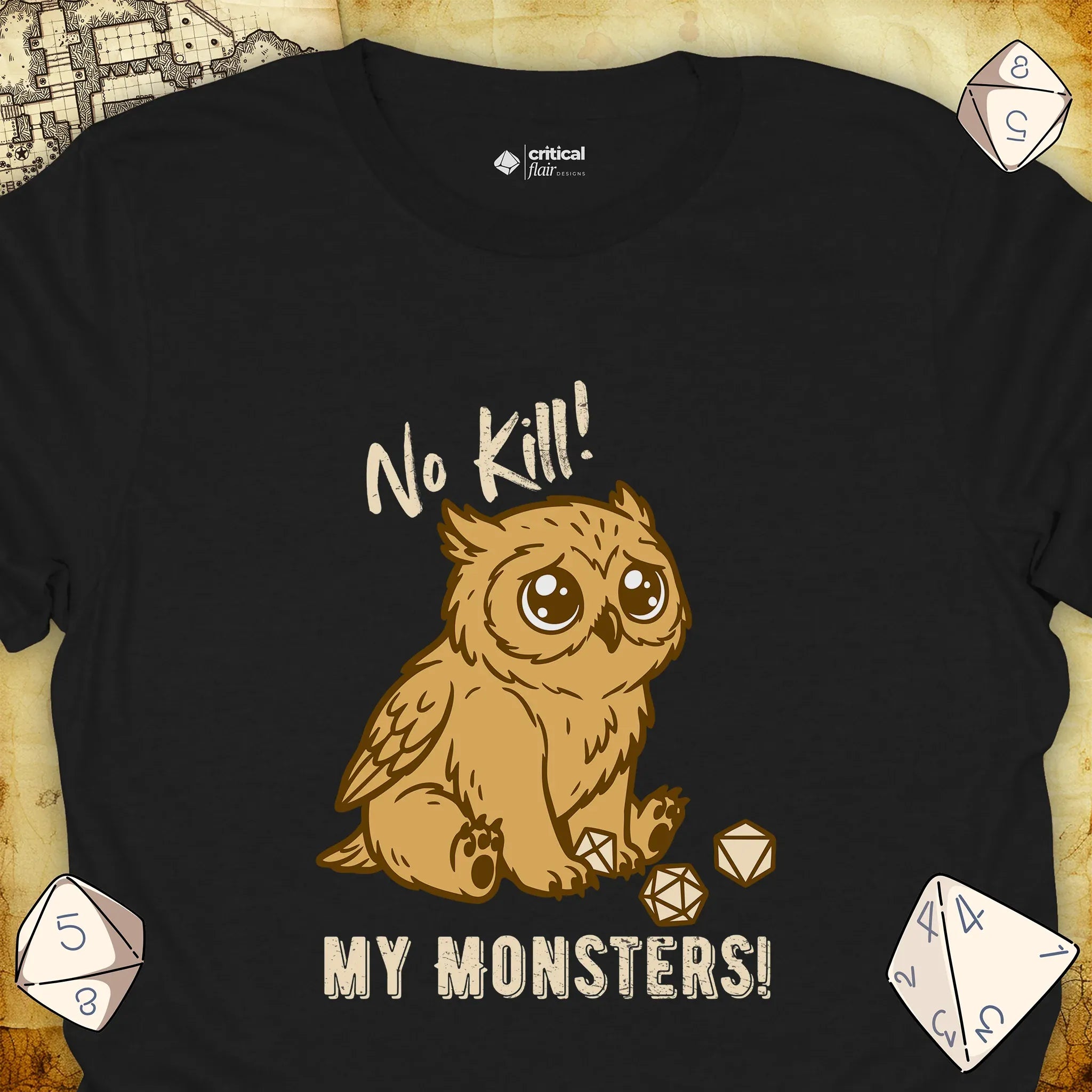 Critical Flair No Kill My Monsters! T-Shirt Black / S - Dungeons and Dragons and tabletop RPG gaming apparel